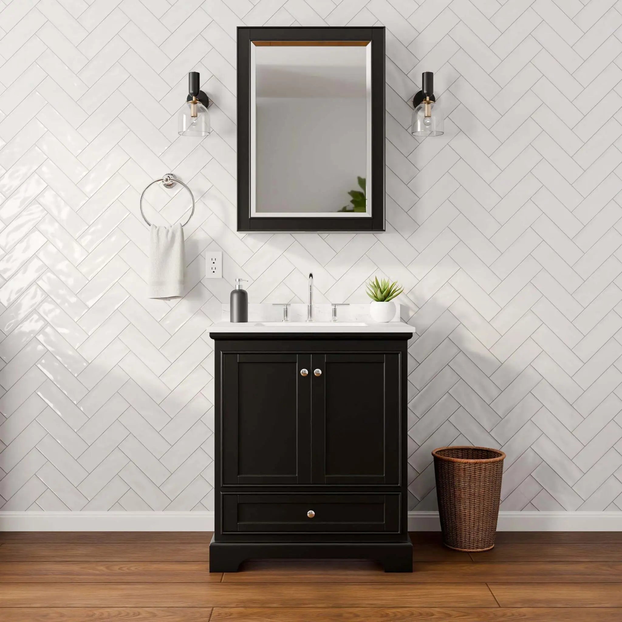 30" Deborah Single Bathroom Vanity in Dark Espresso with Polished Chrome Trim & Medicine Cabinet by Wyndham