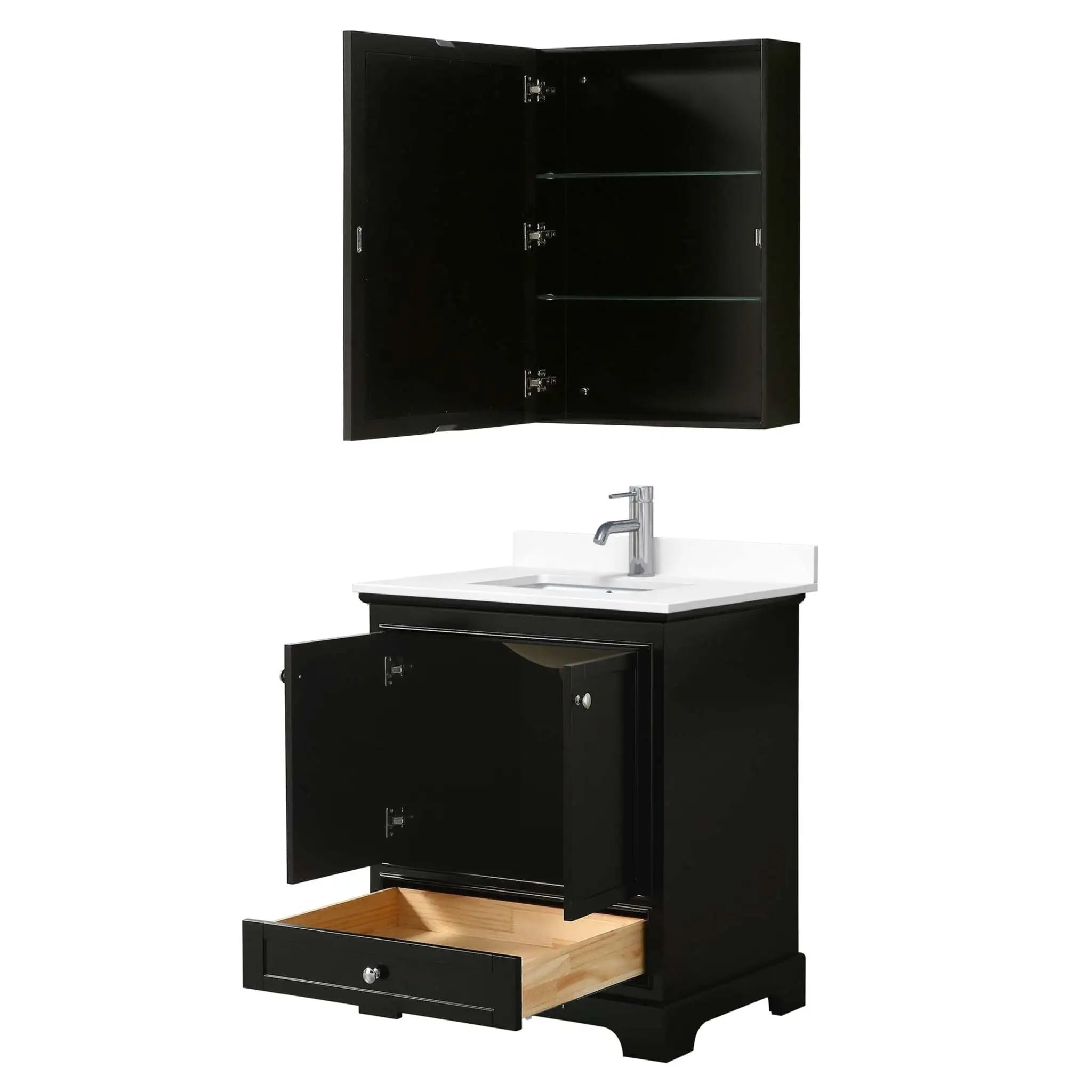 30" Deborah Single Bathroom Vanity in Dark Espresso with Polished Chrome Trim & Medicine Cabinet by Wyndham