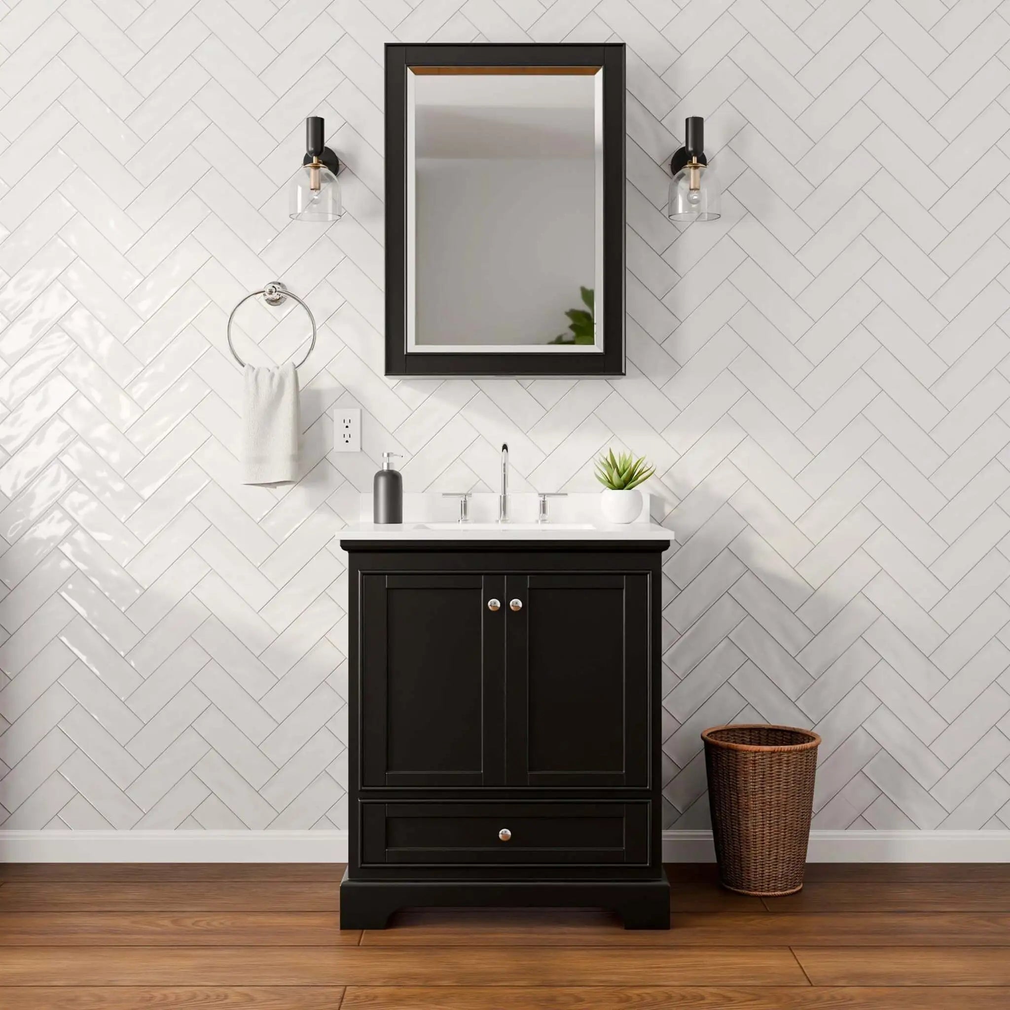 30" Deborah Single Bathroom Vanity in Dark Espresso with Polished Chrome Trim & Medicine Cabinet by Wyndham