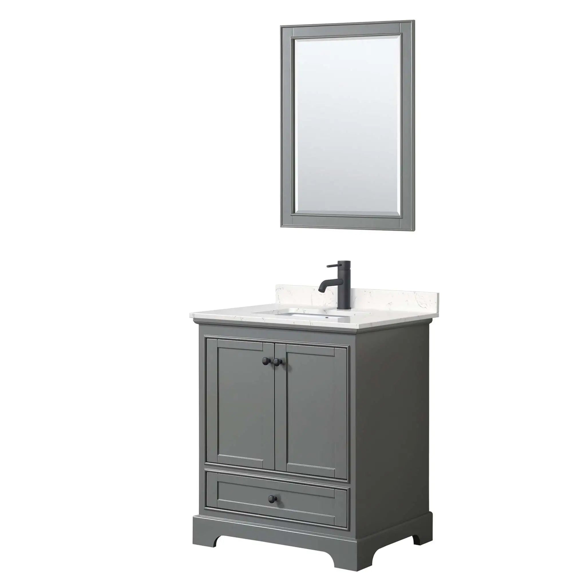 30" Deborah Single Bathroom Vanity in Dark Gray with Matte Black Trim & 24" Mirror by Wyndham