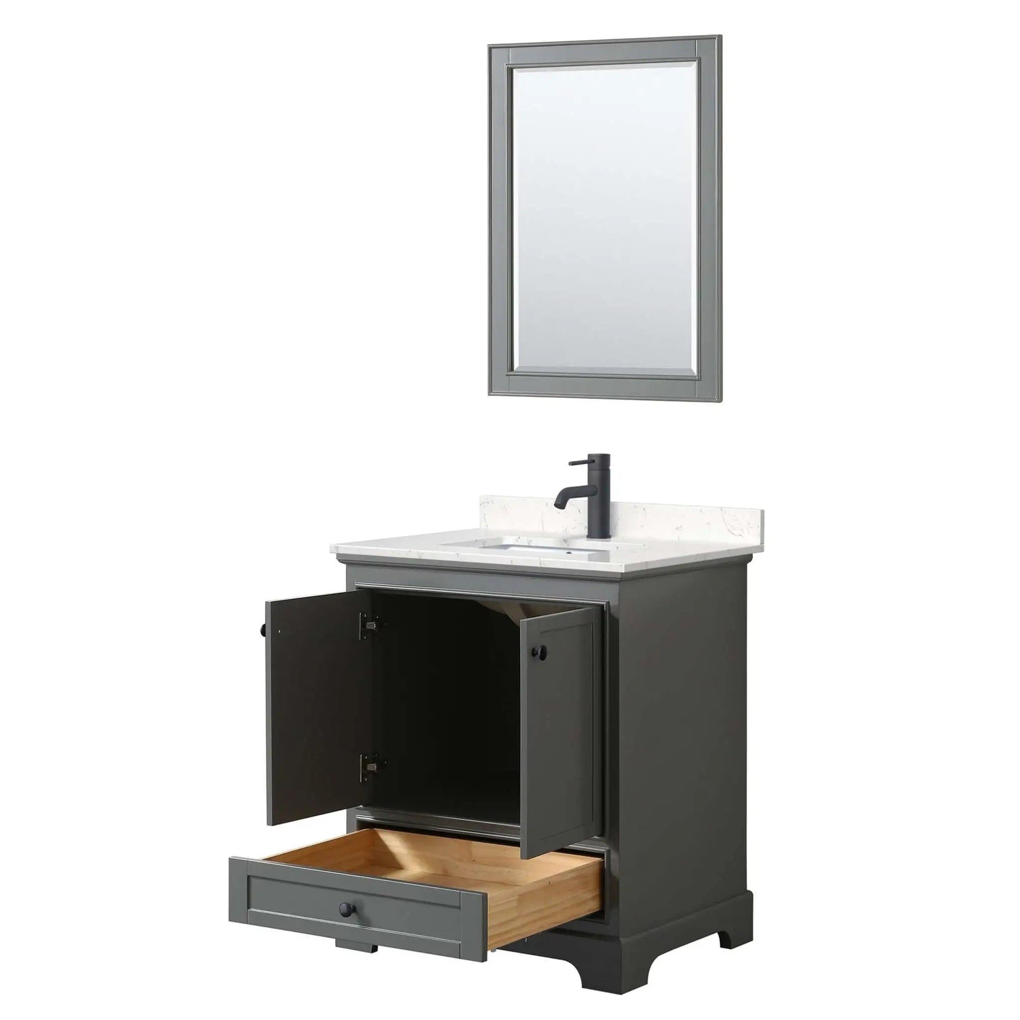 30" Deborah Single Bathroom Vanity in Dark Gray with Matte Black Trim & 24" Mirror by Wyndham