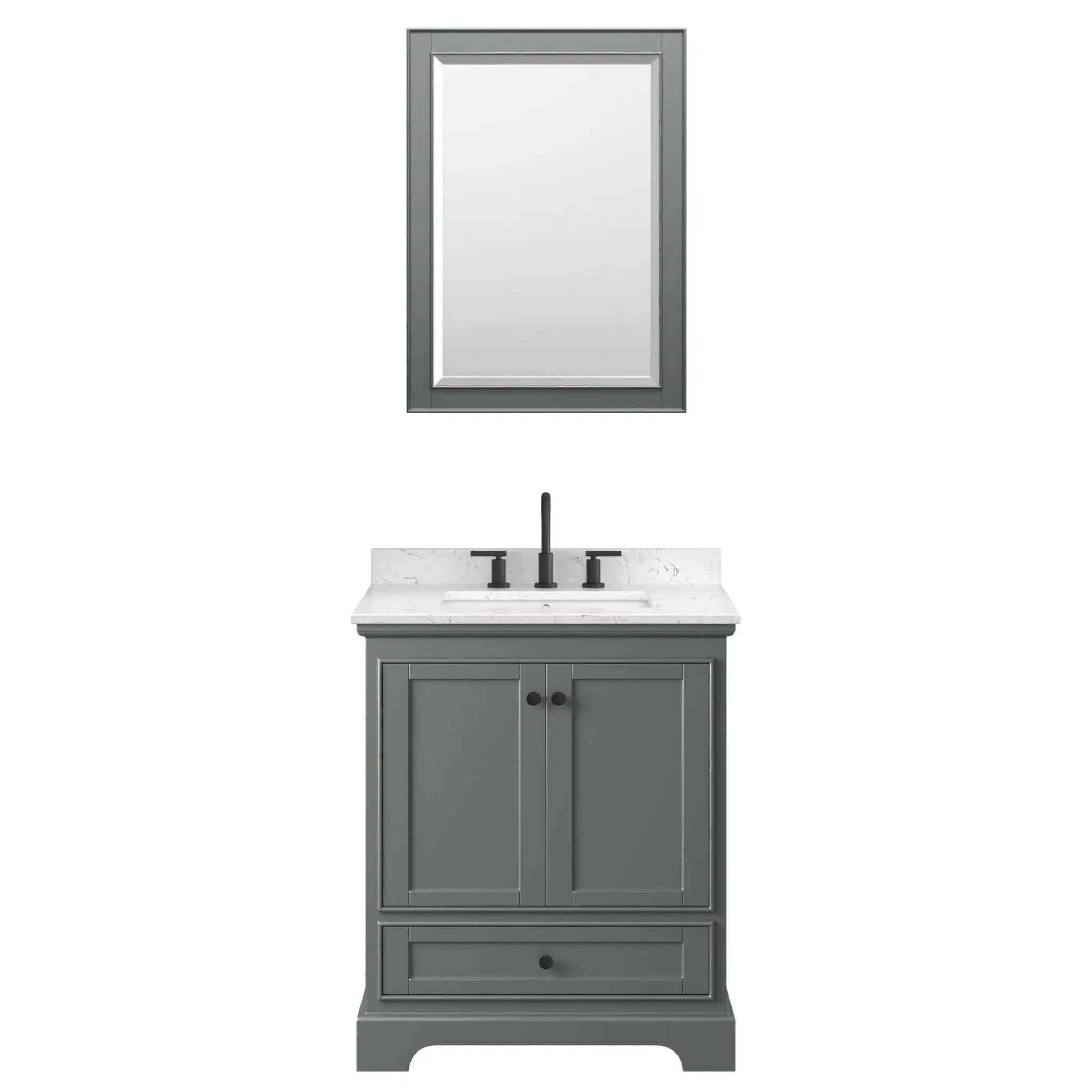 30" Deborah Single Bathroom Vanity in Dark Gray with Matte Black Trim & 24" Mirror by Wyndham