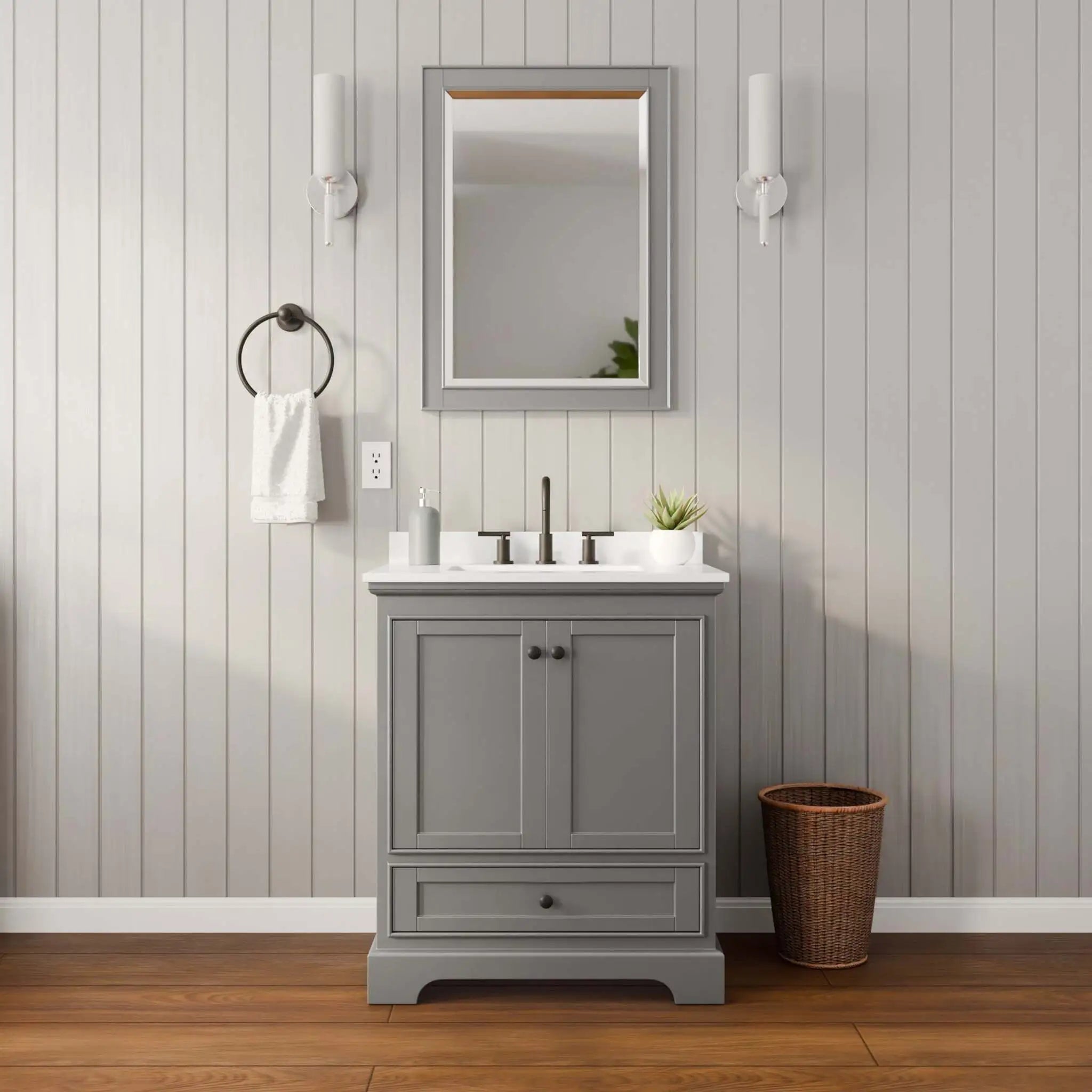 30" Deborah Single Bathroom Vanity in Dark Gray with Matte Black Trim & 24" Mirror by Wyndham