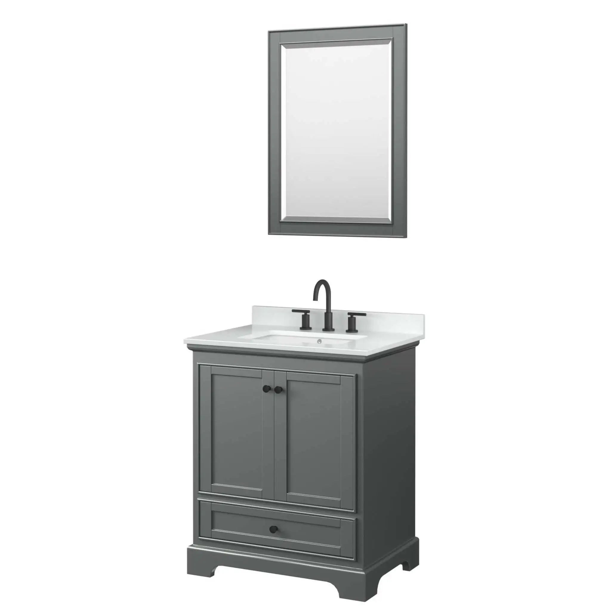 30" Deborah Single Bathroom Vanity in Dark Gray with Matte Black Trim & 24" Mirror by Wyndham