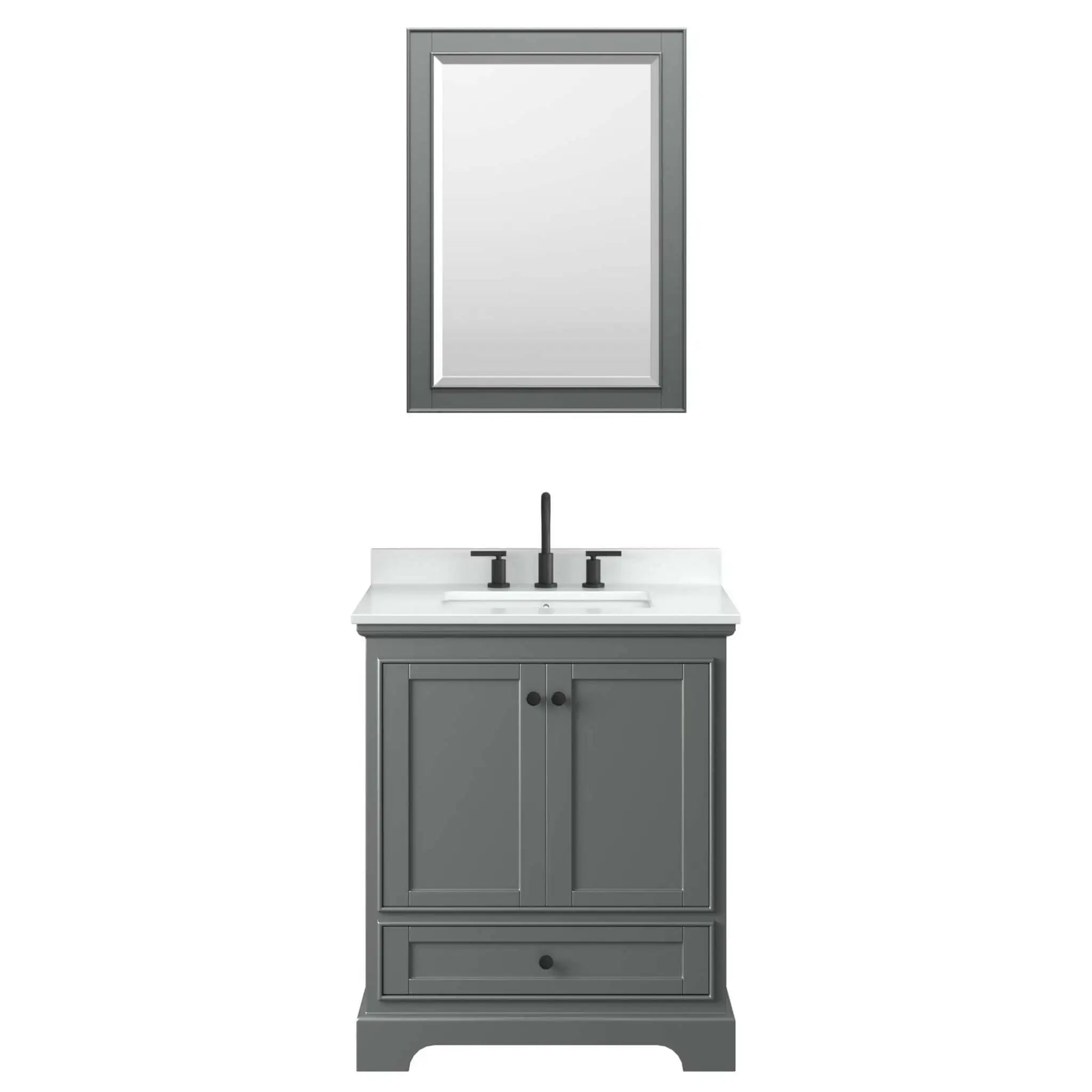 30" Deborah Single Bathroom Vanity in Dark Gray with Matte Black Trim & 24" Mirror by Wyndham