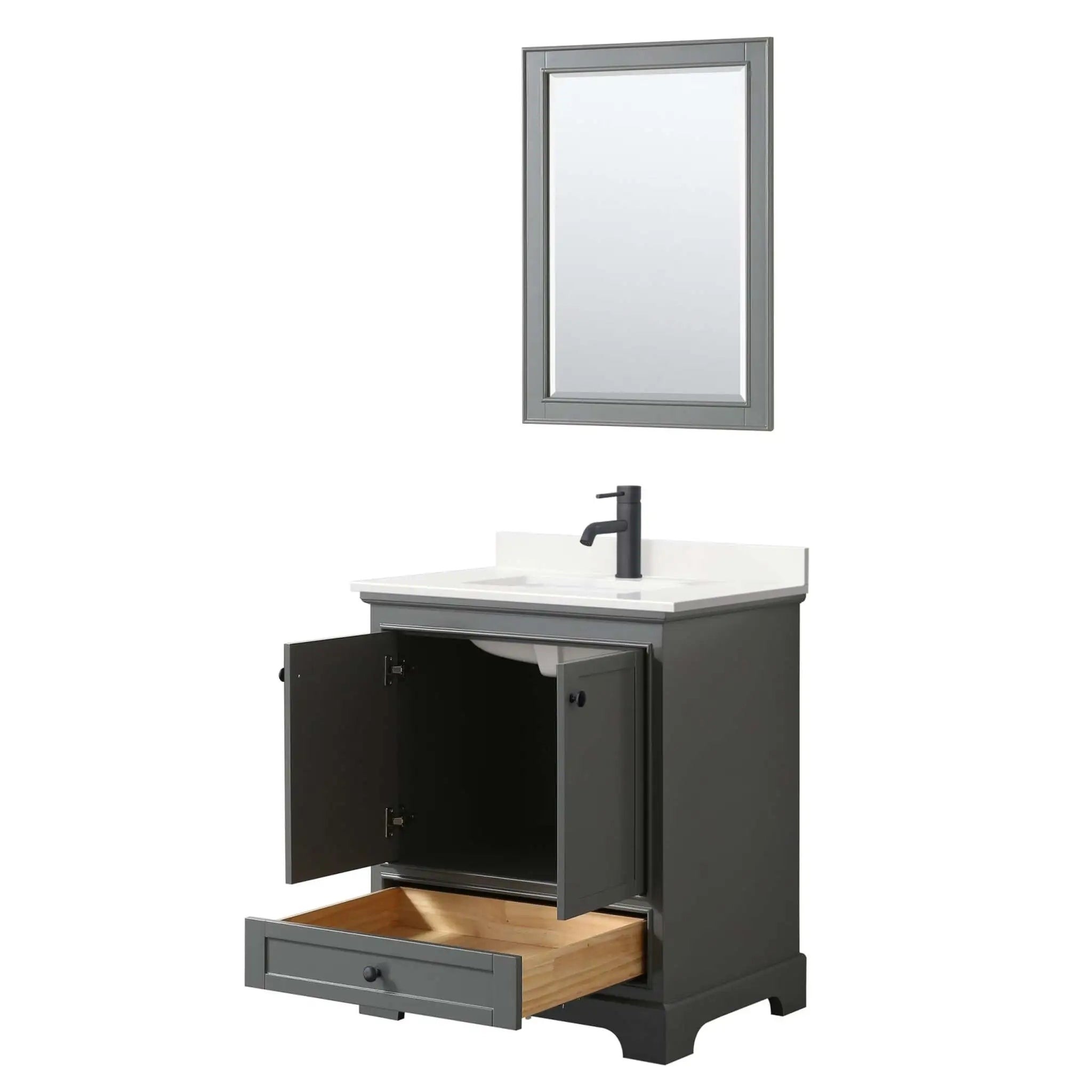 30" Deborah Single Bathroom Vanity in Dark Gray with Matte Black Trim & 24" Mirror by Wyndham