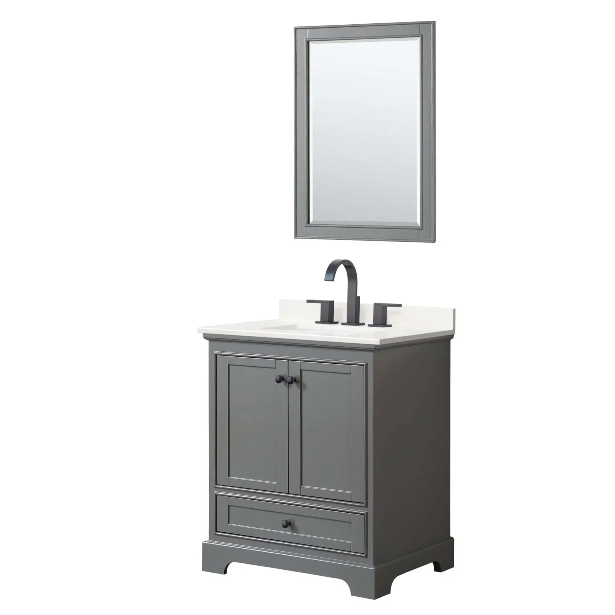 30" Deborah Single Bathroom Vanity in Dark Gray with Matte Black Trim & 24" Mirror by Wyndham