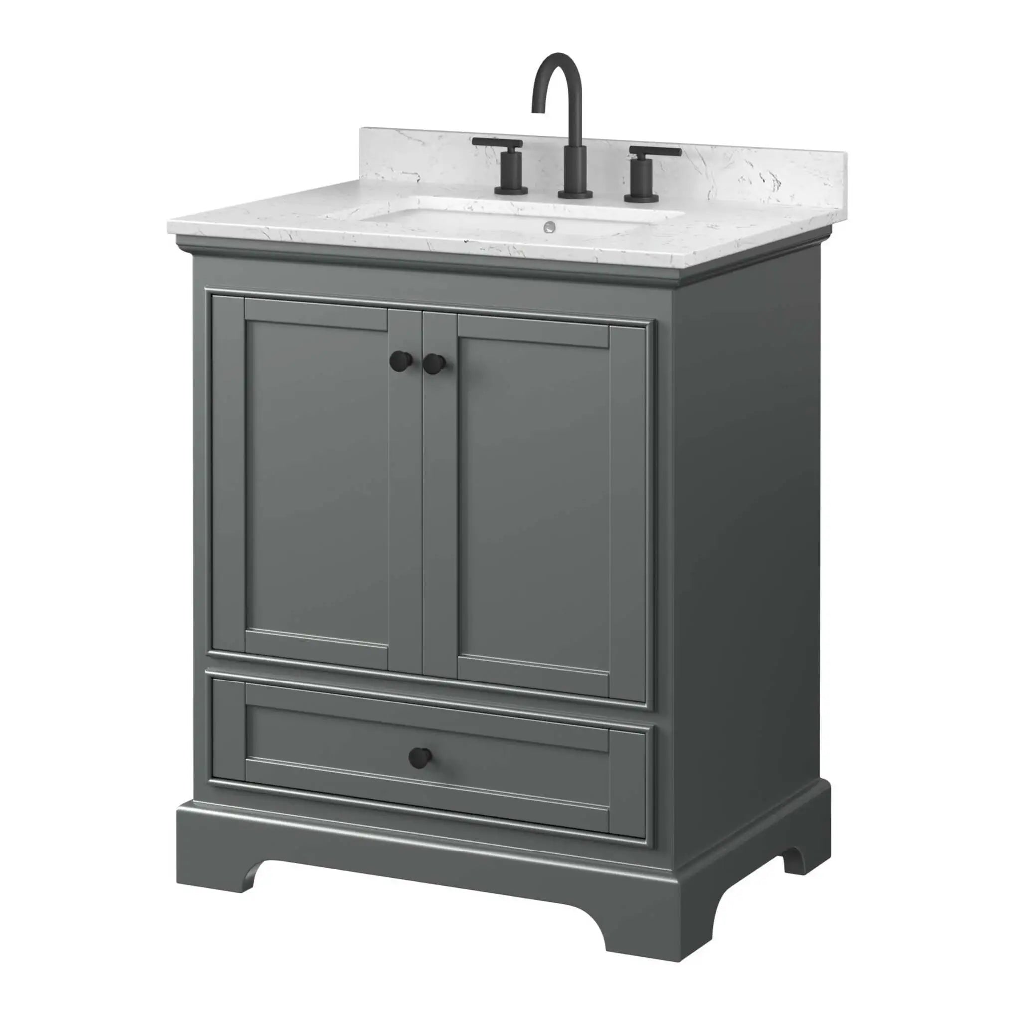30" Deborah Single Bathroom Vanity in Dark Gray with Matte Black Trim by Wyndham