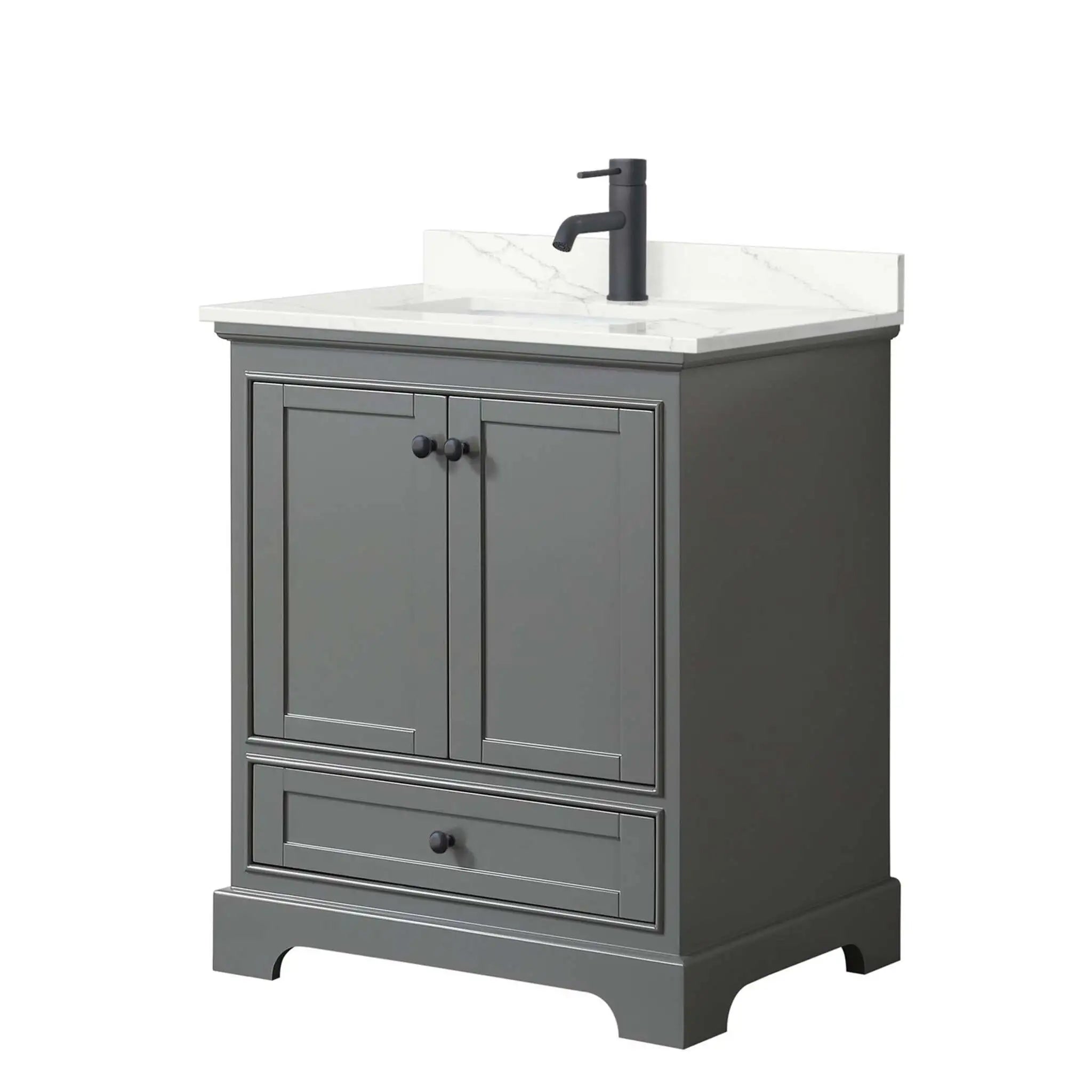 30" Deborah Single Bathroom Vanity in Dark Gray with Matte Black Trim by Wyndham