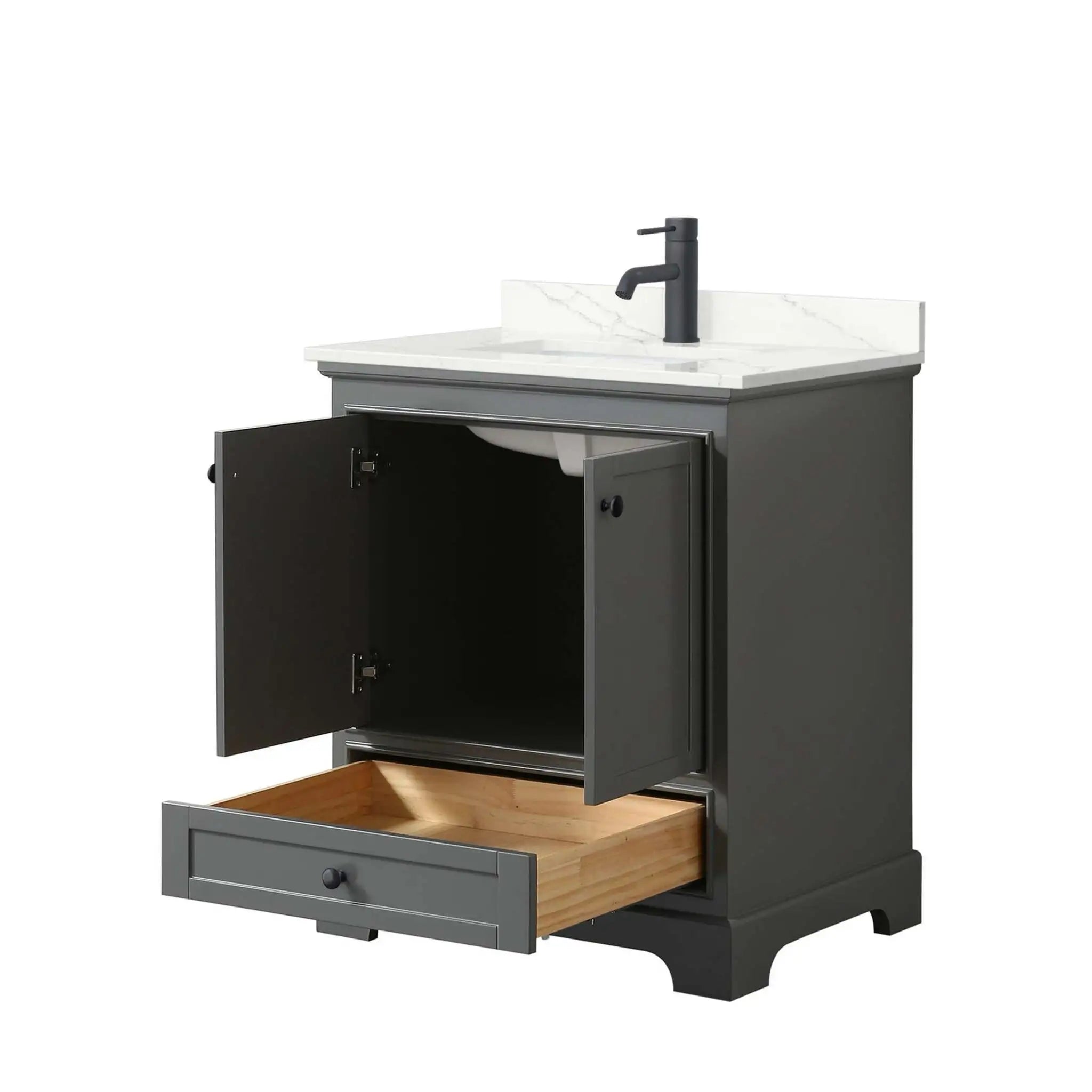 30" Deborah Single Bathroom Vanity in Dark Gray with Matte Black Trim by Wyndham