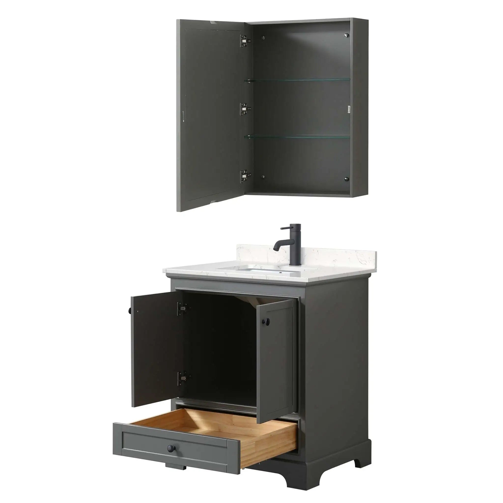 30" Deborah Single Bathroom Vanity in Dark Gray with Matte Black Trim & Medicine Cabinet by Wyndham