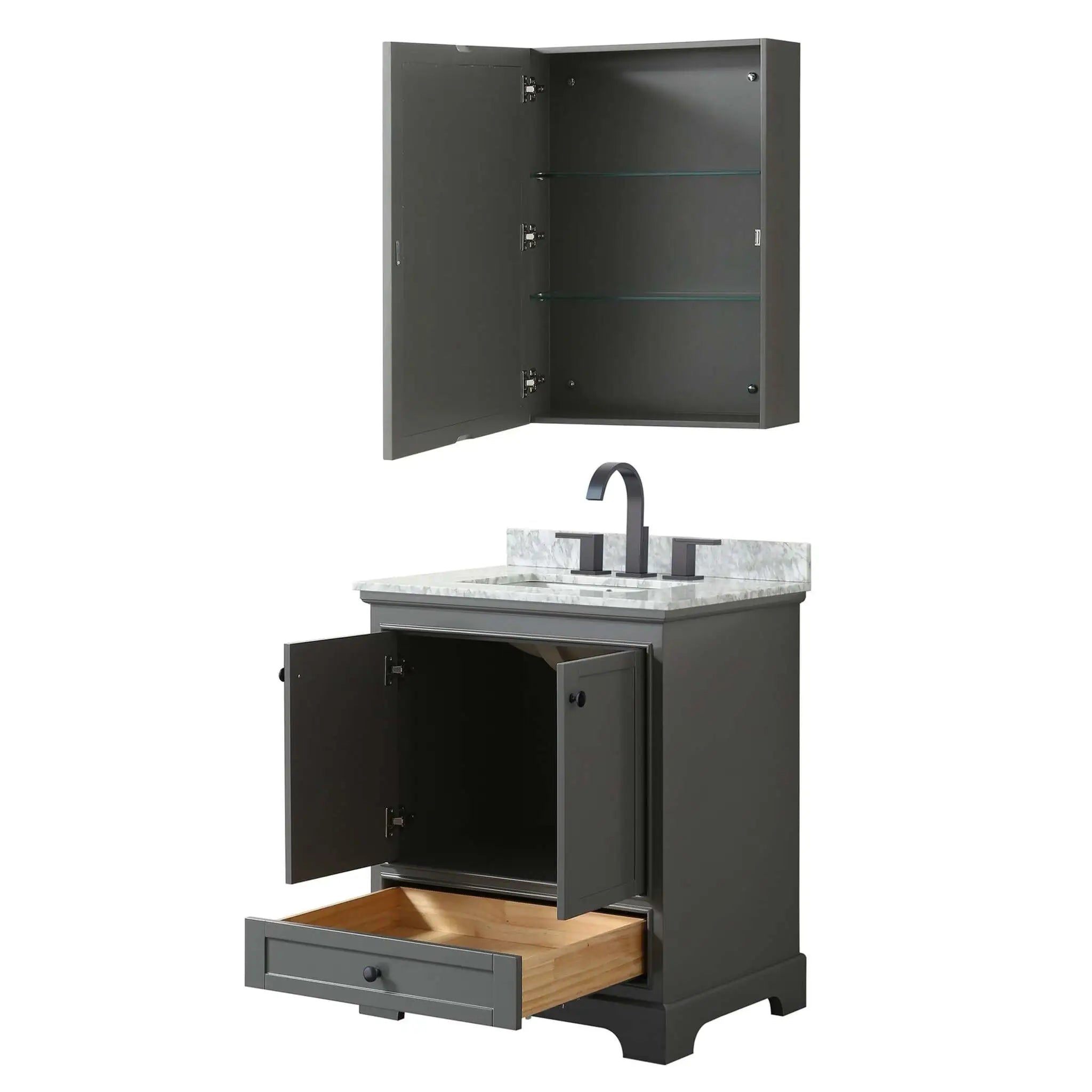 30" Deborah Single Bathroom Vanity in Dark Gray with Matte Black Trim & Medicine Cabinet by Wyndham