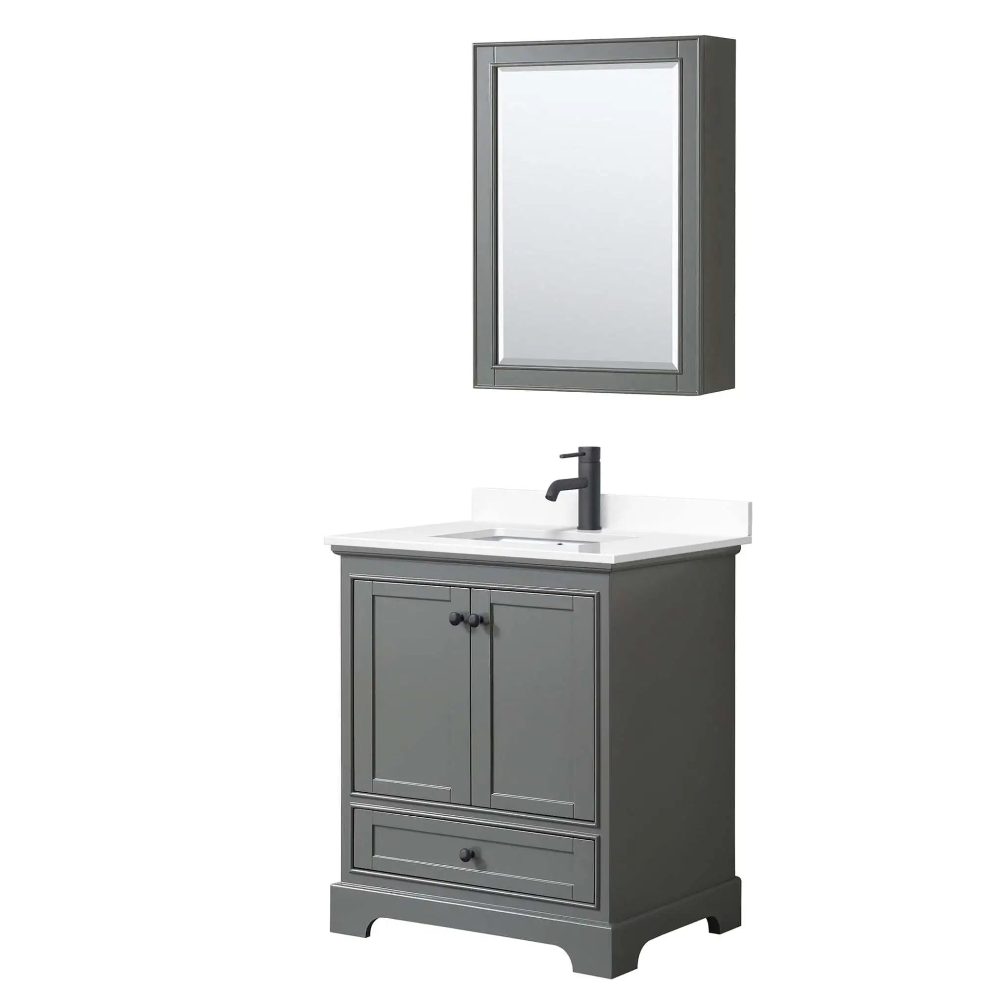 30" Deborah Single Bathroom Vanity in Dark Gray with Matte Black Trim & Medicine Cabinet by Wyndham