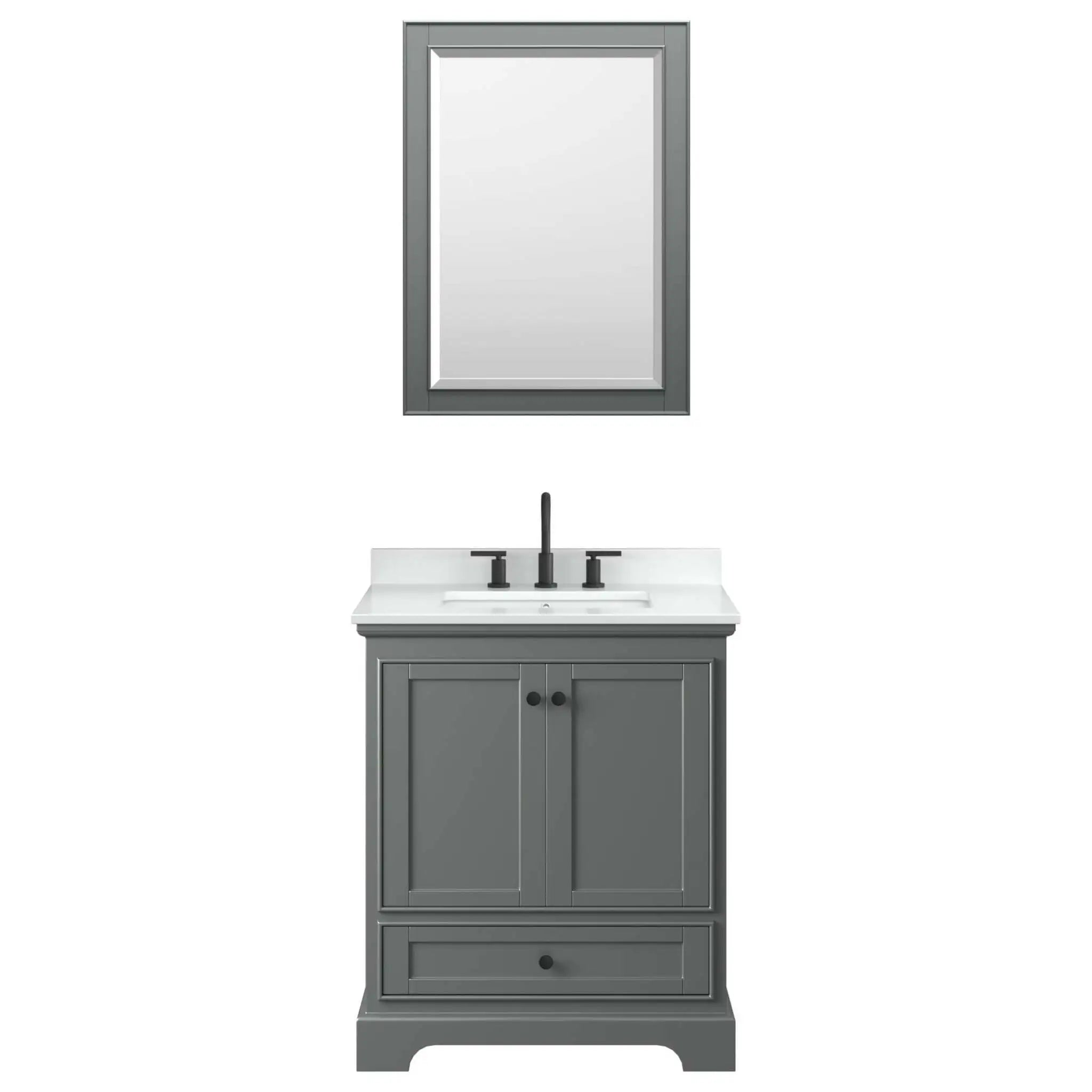 30" Deborah Single Bathroom Vanity in Dark Gray with Matte Black Trim & Medicine Cabinet by Wyndham