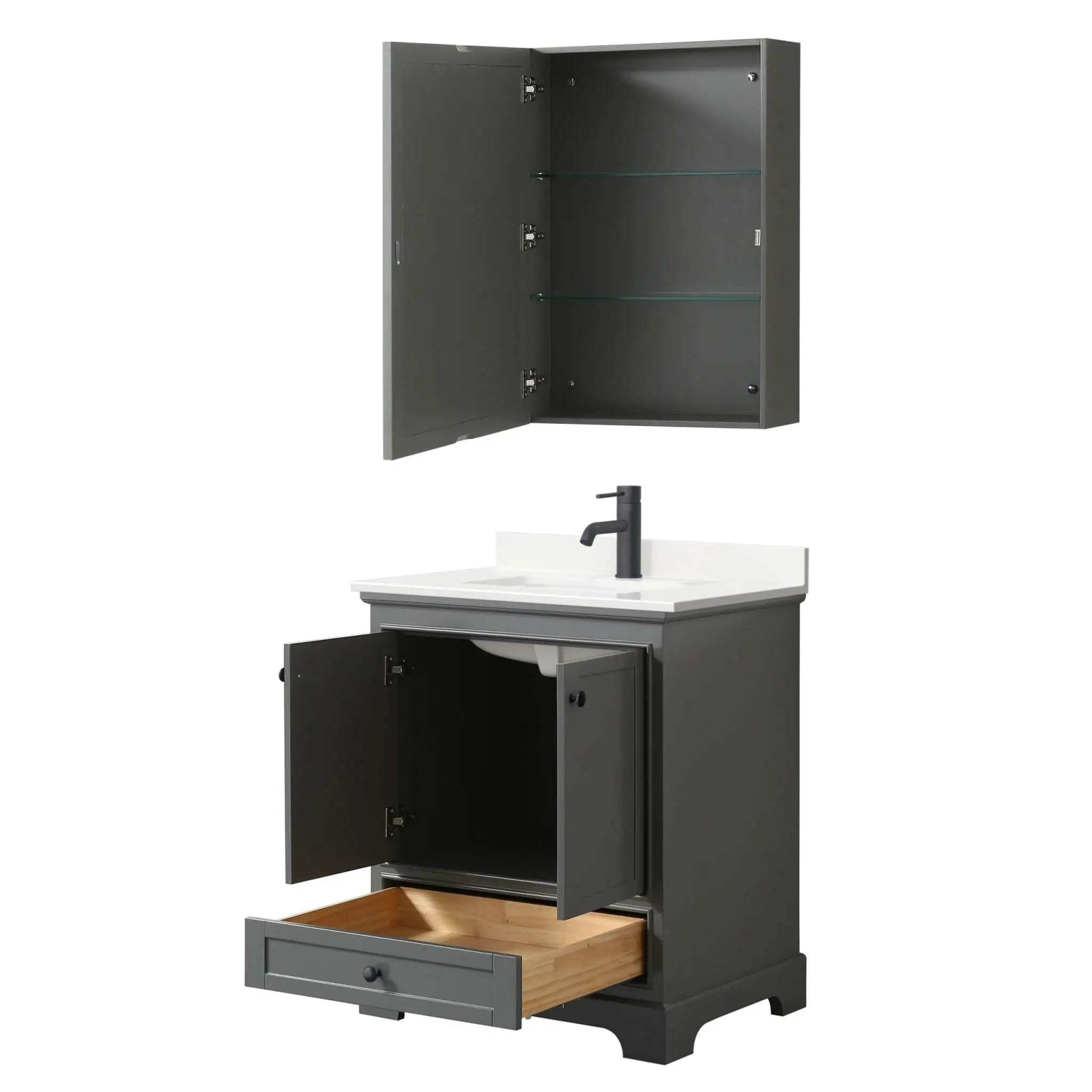 30" Deborah Single Bathroom Vanity in Dark Gray with Matte Black Trim & Medicine Cabinet by Wyndham