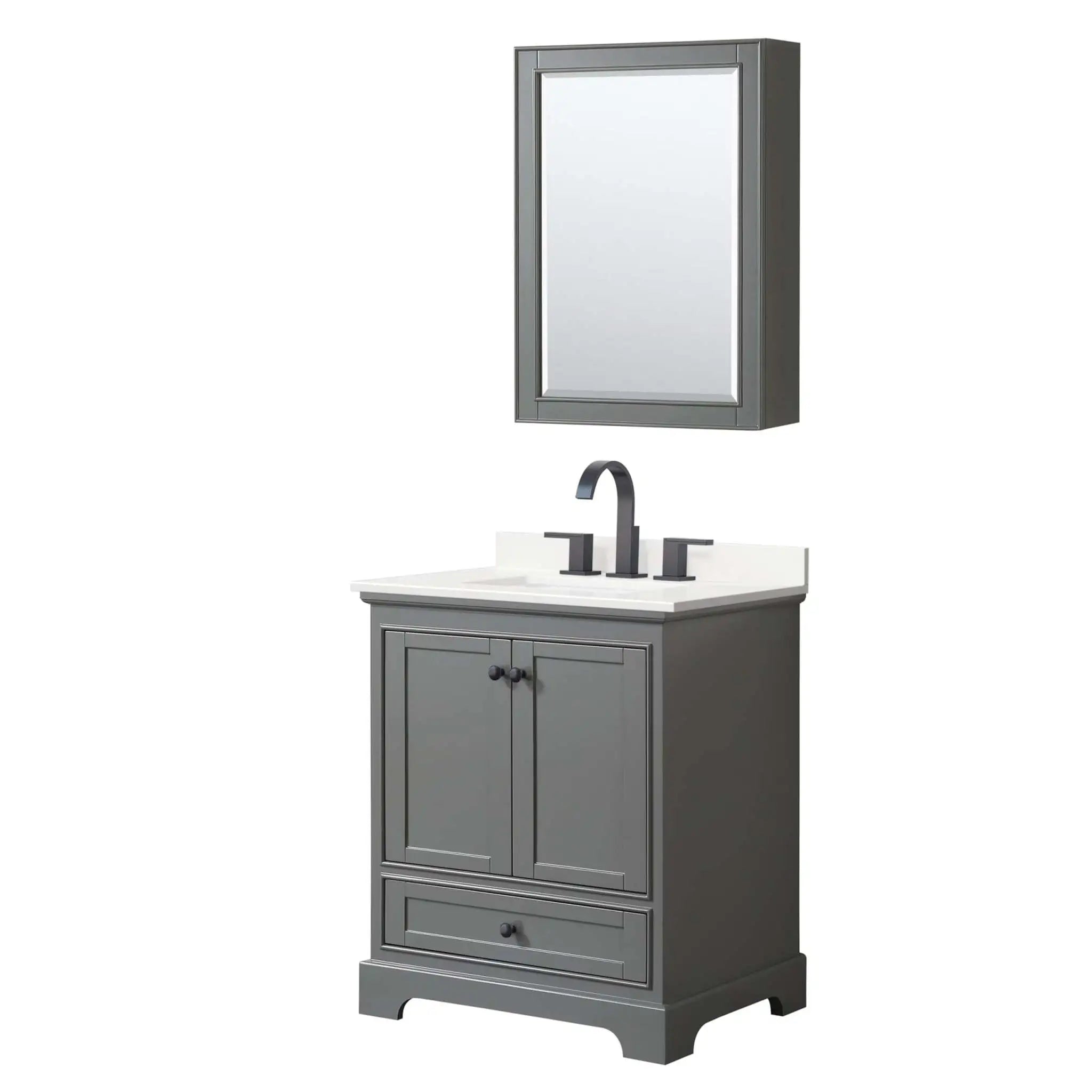 30" Deborah Single Bathroom Vanity in Dark Gray with Matte Black Trim & Medicine Cabinet by Wyndham