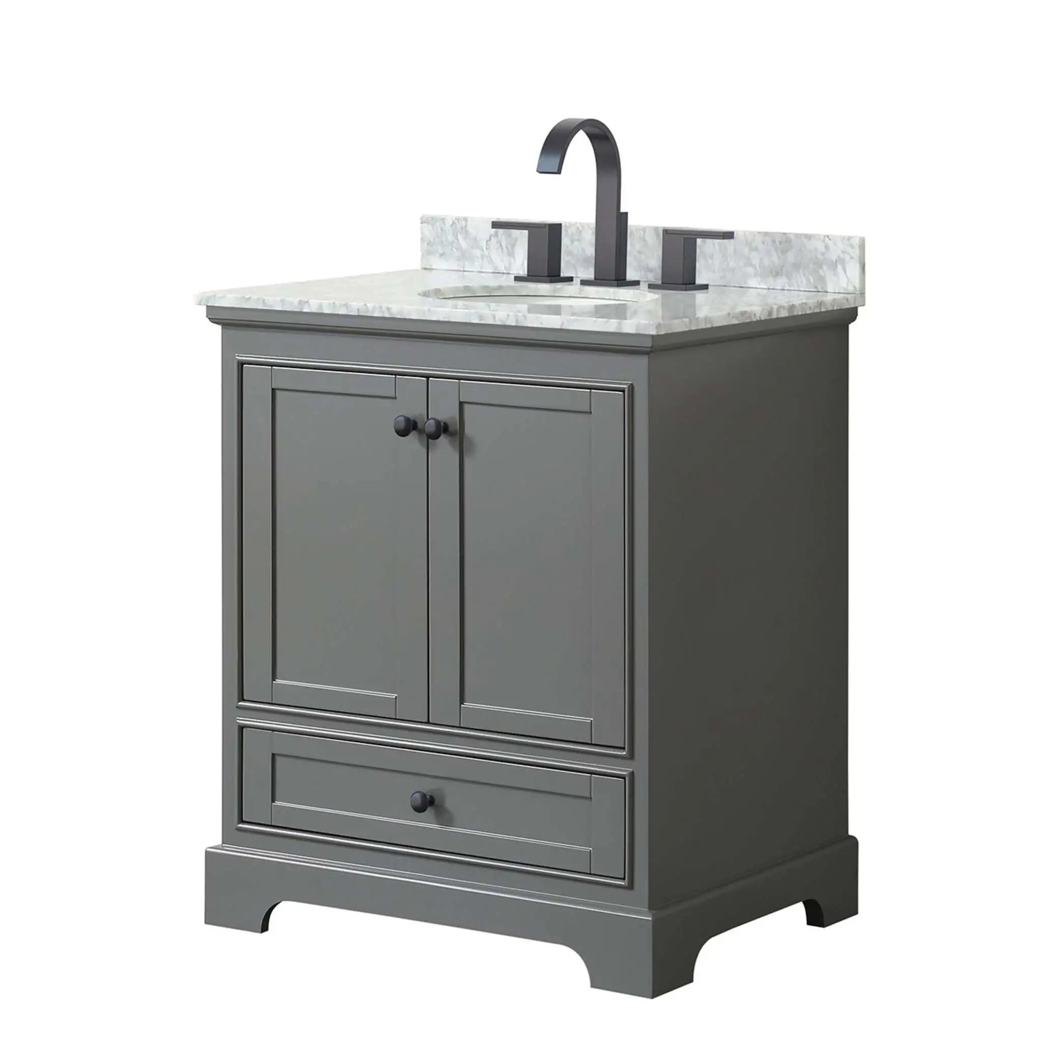 30" Deborah Single Bathroom Vanity in Dark Gray with Matte Black Trim by Wyndham