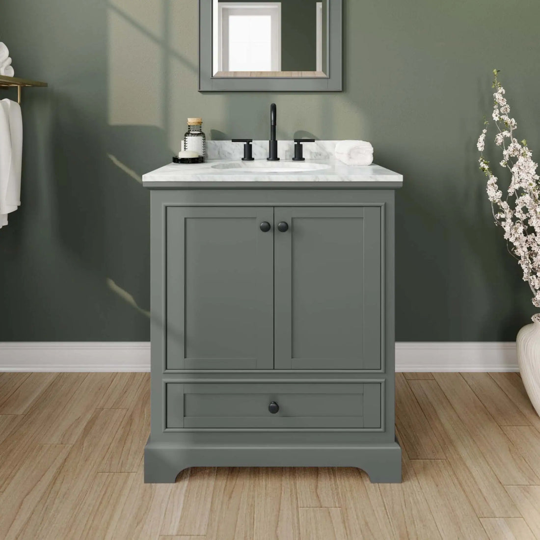 30" Deborah Single Bathroom Vanity in Dark Gray with Matte Black Trim by Wyndham