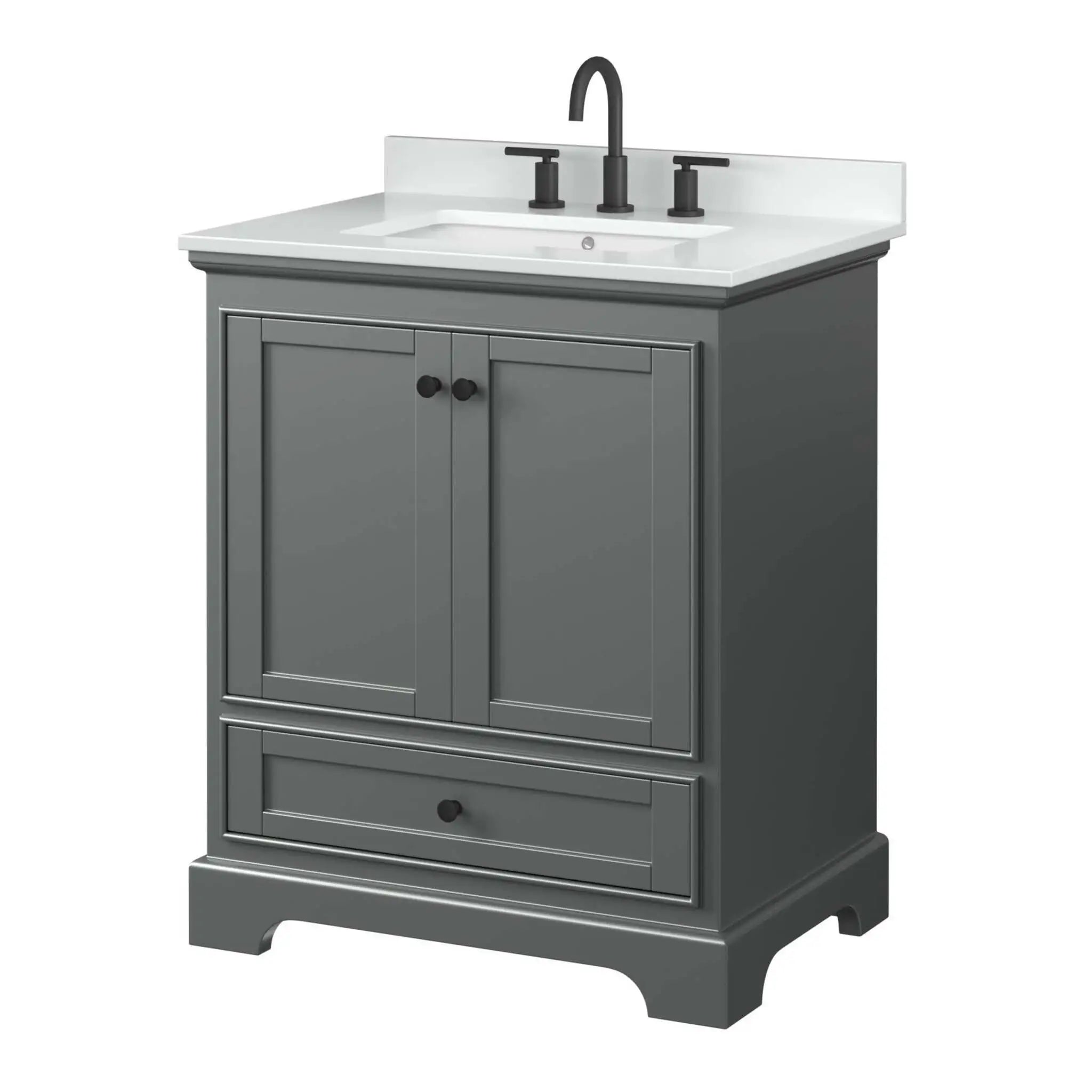 30" Deborah Single Bathroom Vanity in Dark Gray with Matte Black Trim by Wyndham