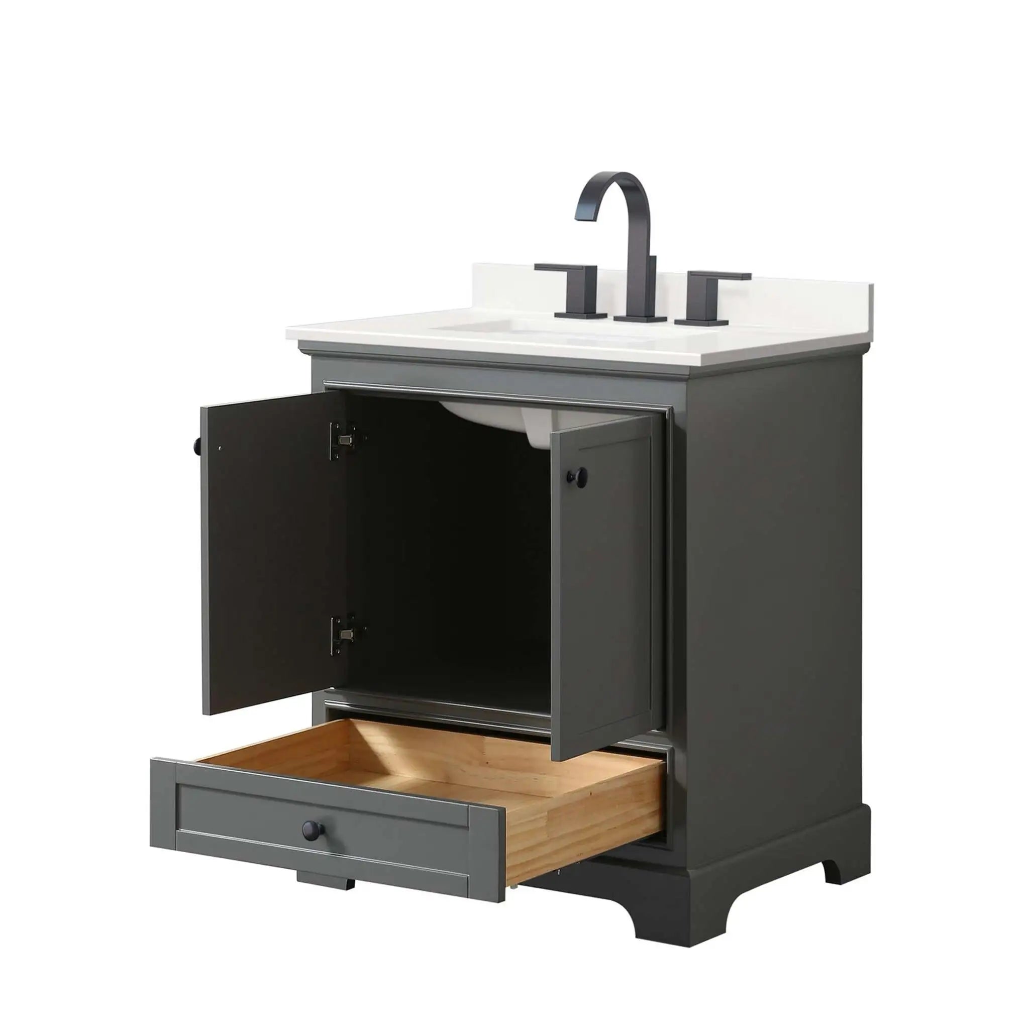 30" Deborah Single Bathroom Vanity in Dark Gray with Matte Black Trim by Wyndham