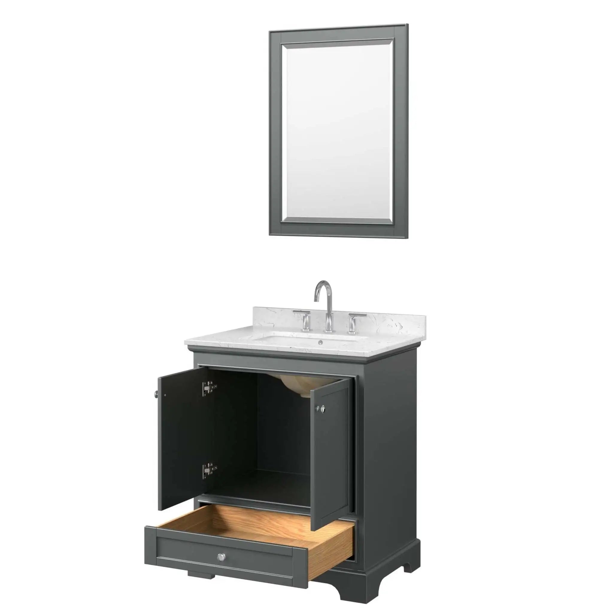 30" Deborah Single Bathroom Vanity in Dark Gray with Polished Chrome Trim & 24" Mirror by Wyndham