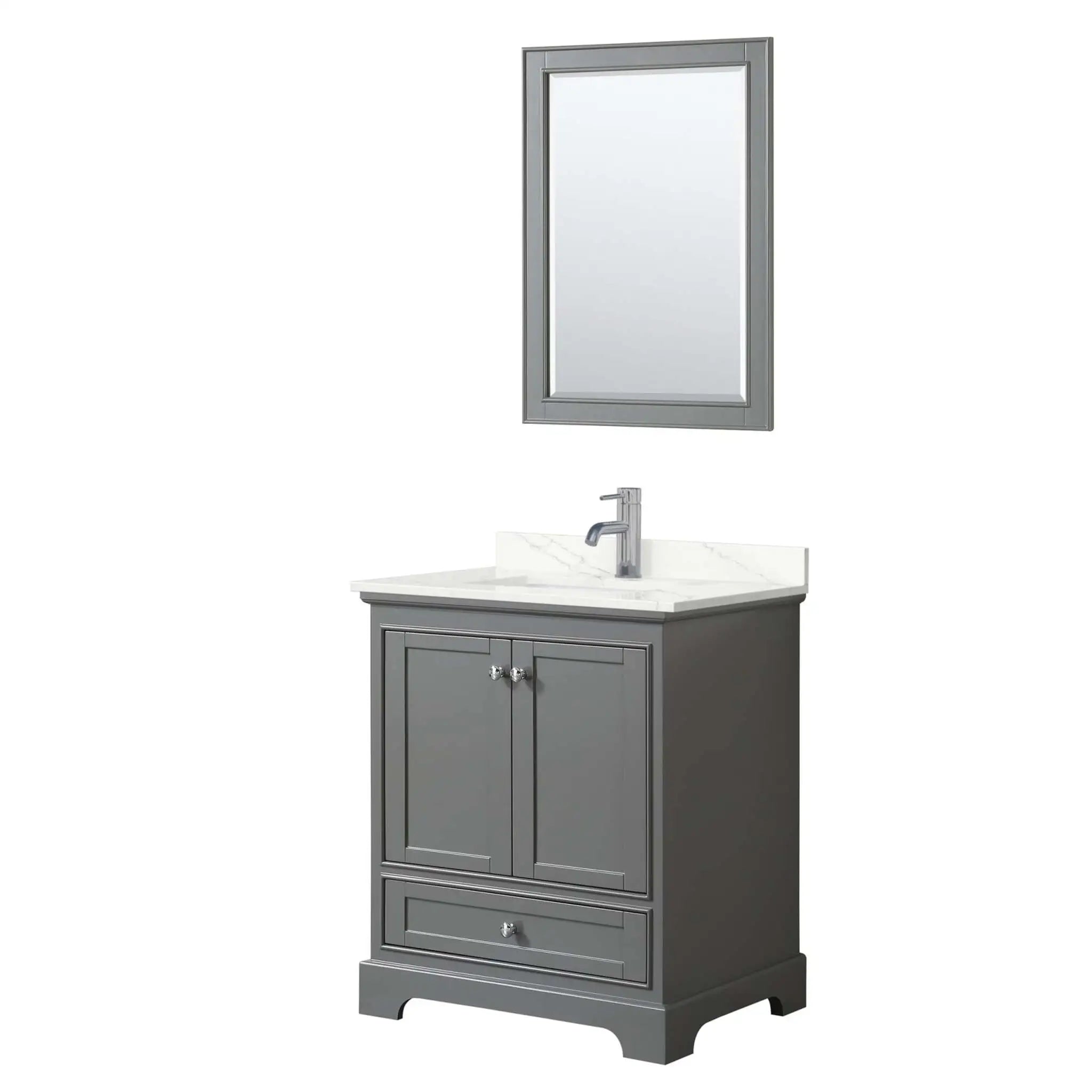 30" Deborah Single Bathroom Vanity in Dark Gray with Polished Chrome Trim & 24" Mirror by Wyndham