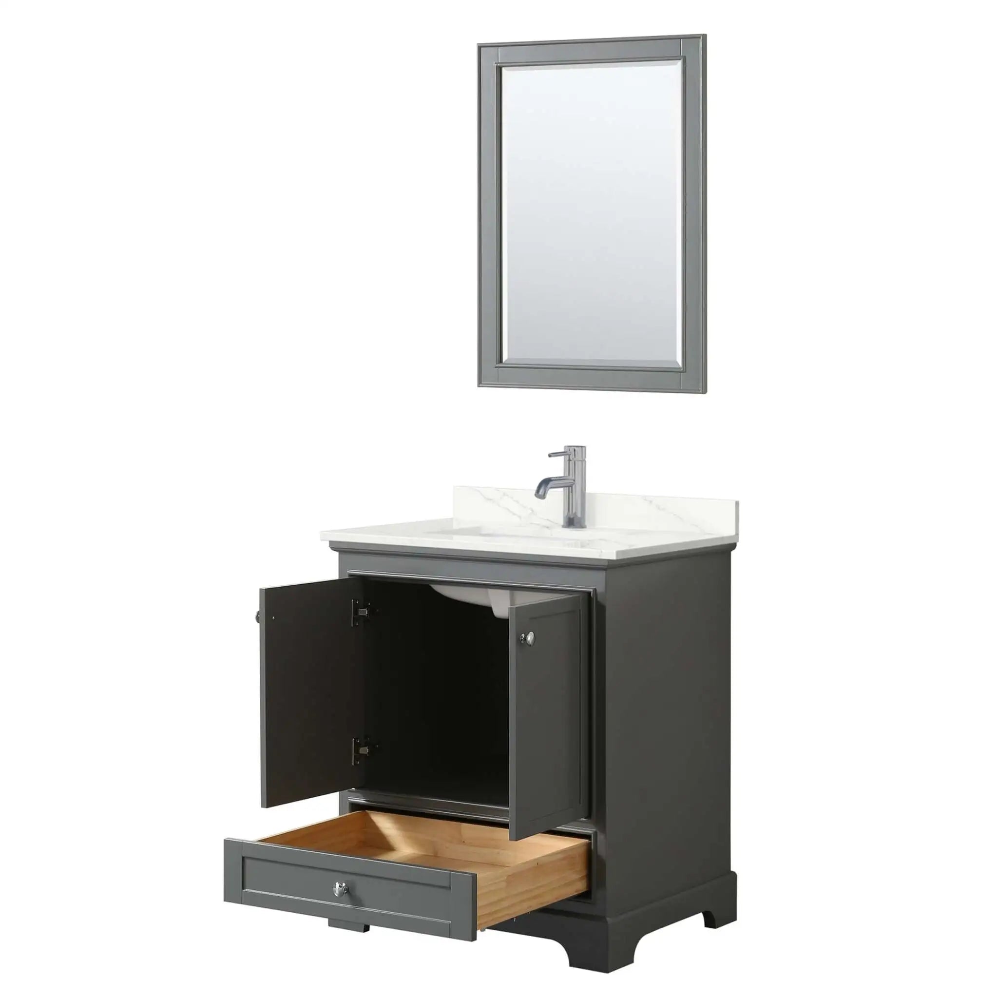 30" Deborah Single Bathroom Vanity in Dark Gray with Polished Chrome Trim & 24" Mirror by Wyndham