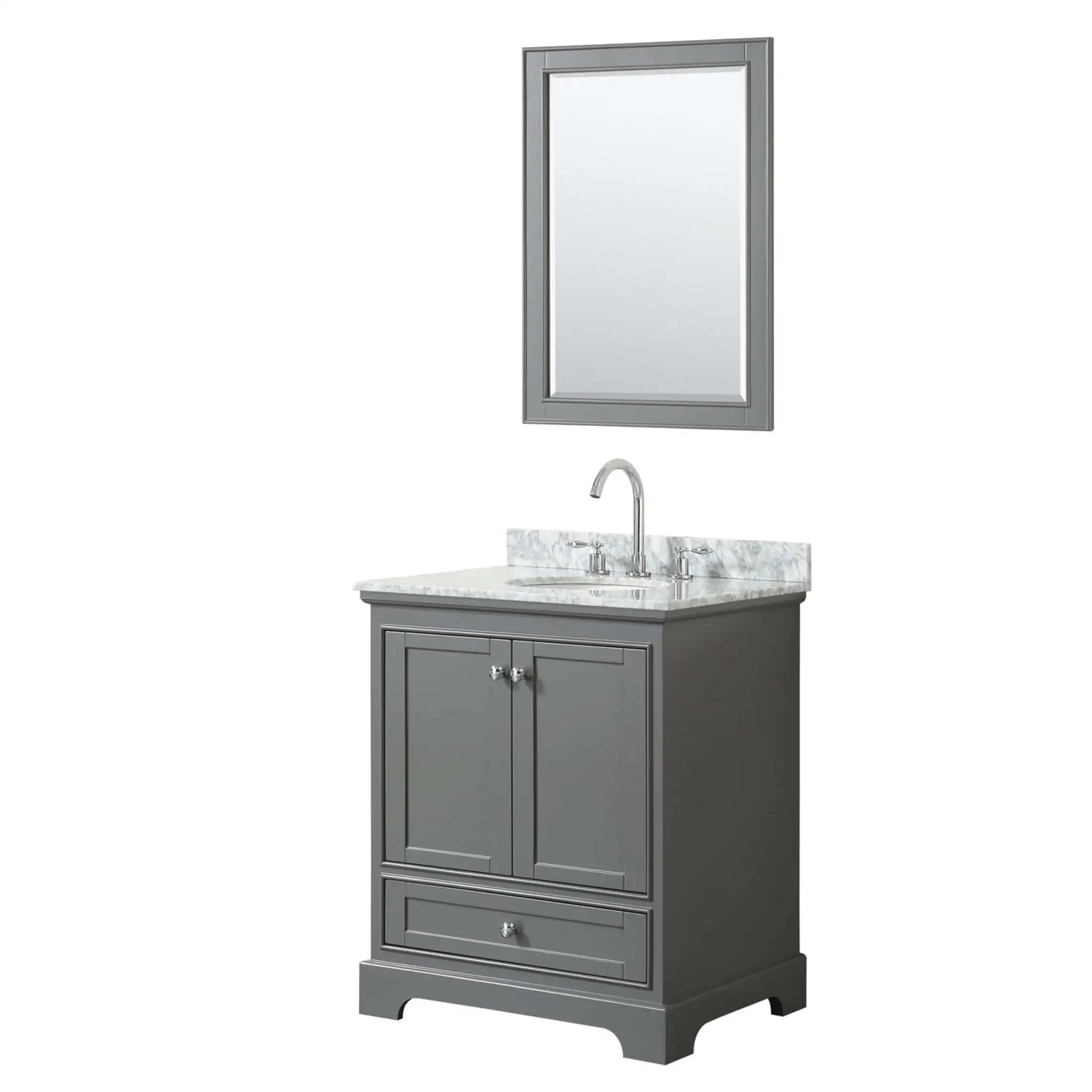 30" Deborah Single Bathroom Vanity in Dark Gray with Polished Chrome Trim & 24" Mirror by Wyndham