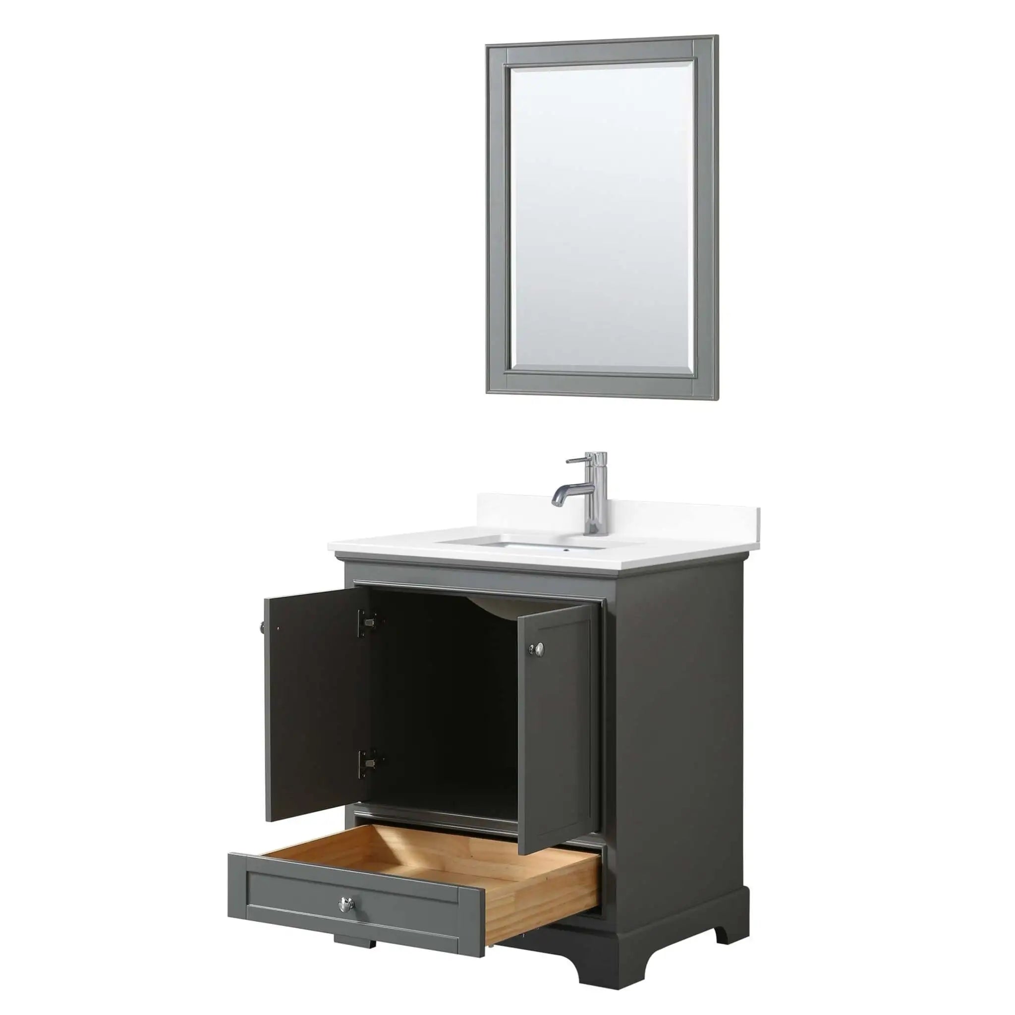 30" Deborah Single Bathroom Vanity in Dark Gray with Polished Chrome Trim & 24" Mirror by Wyndham