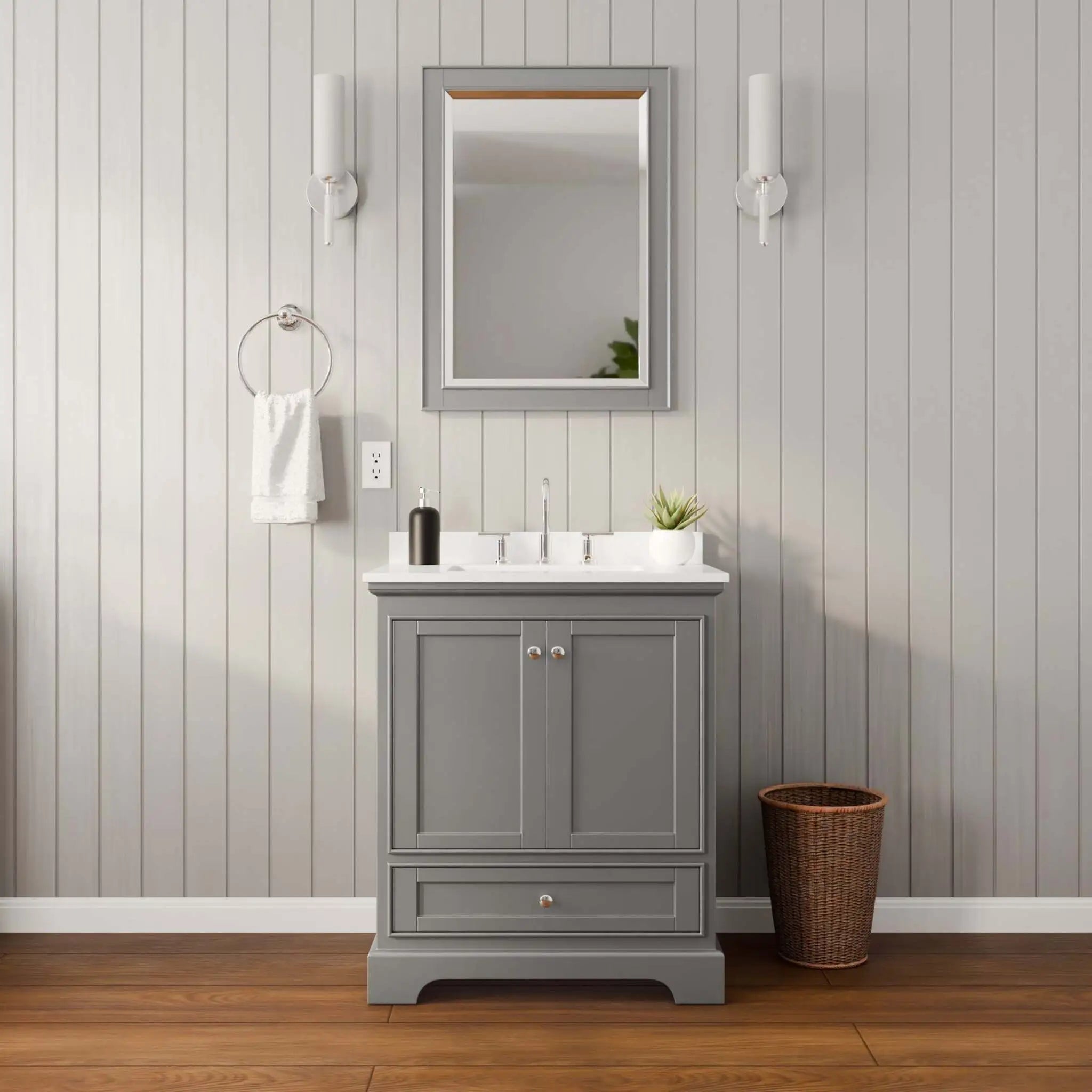 30" Deborah Single Bathroom Vanity in Dark Gray with Polished Chrome Trim & 24" Mirror by Wyndham