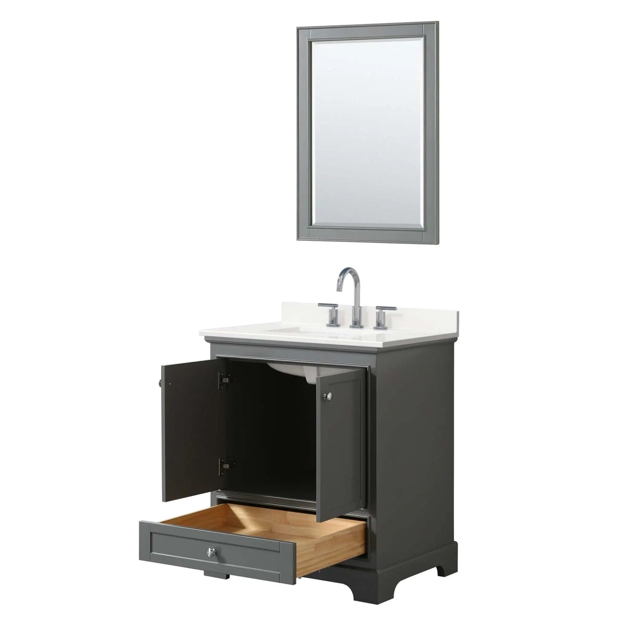 30" Deborah Single Bathroom Vanity in Dark Gray with Polished Chrome Trim & 24" Mirror by Wyndham
