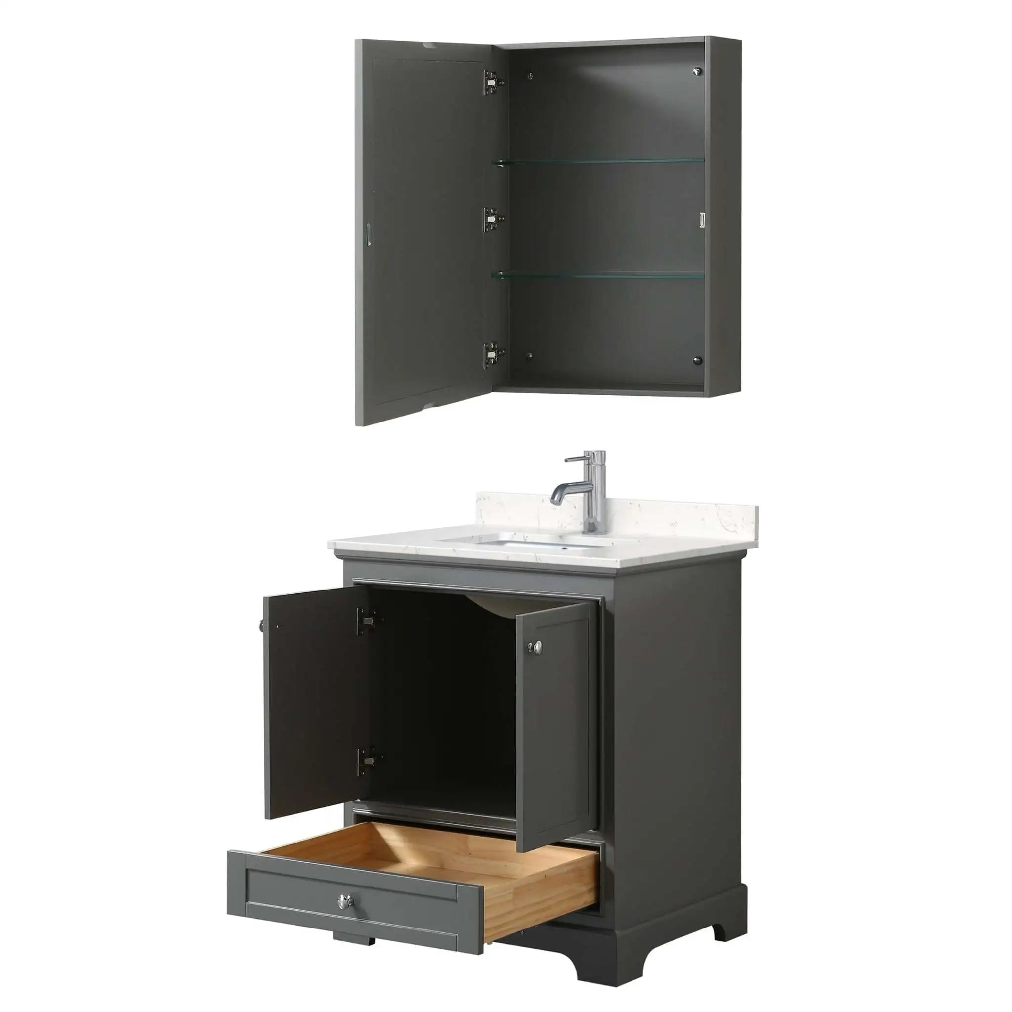 30" Deborah Single Bathroom Vanity in Dark Gray with Polished Chrome Trim & Medicine Cabinet by Wyndham