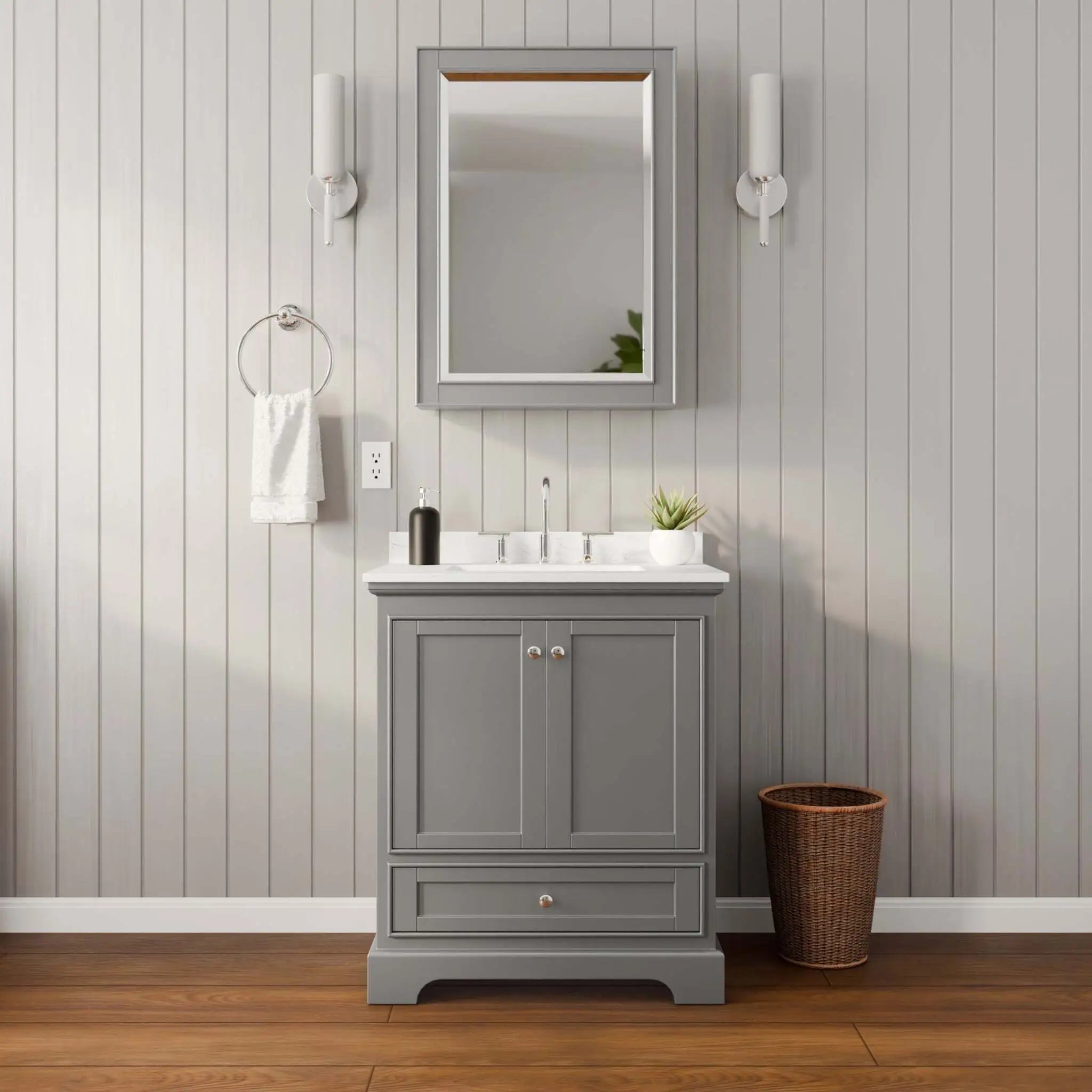 30" Deborah Single Bathroom Vanity in Dark Gray with Polished Chrome Trim & Medicine Cabinet by Wyndham