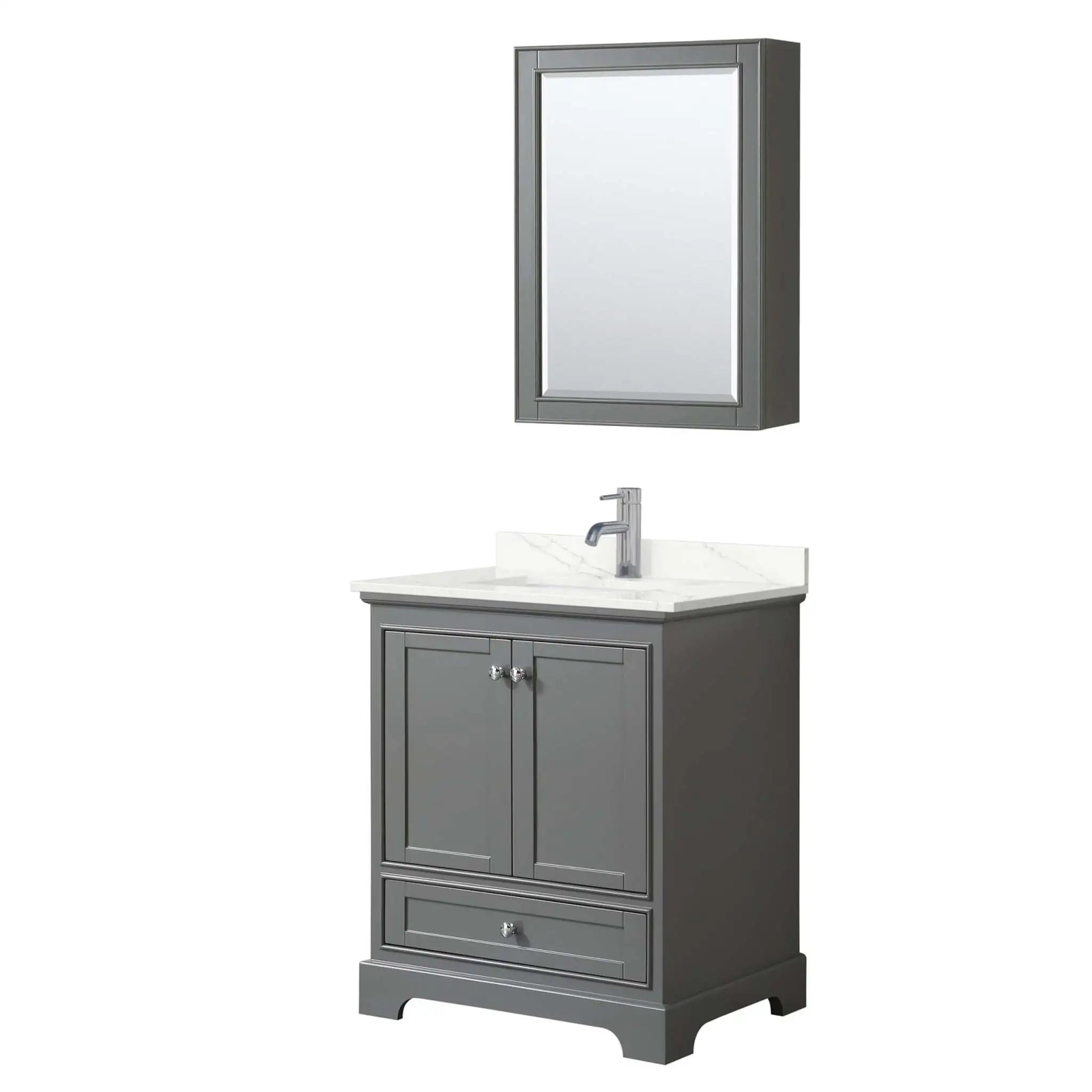 30" Deborah Single Bathroom Vanity in Dark Gray with Polished Chrome Trim & Medicine Cabinet by Wyndham