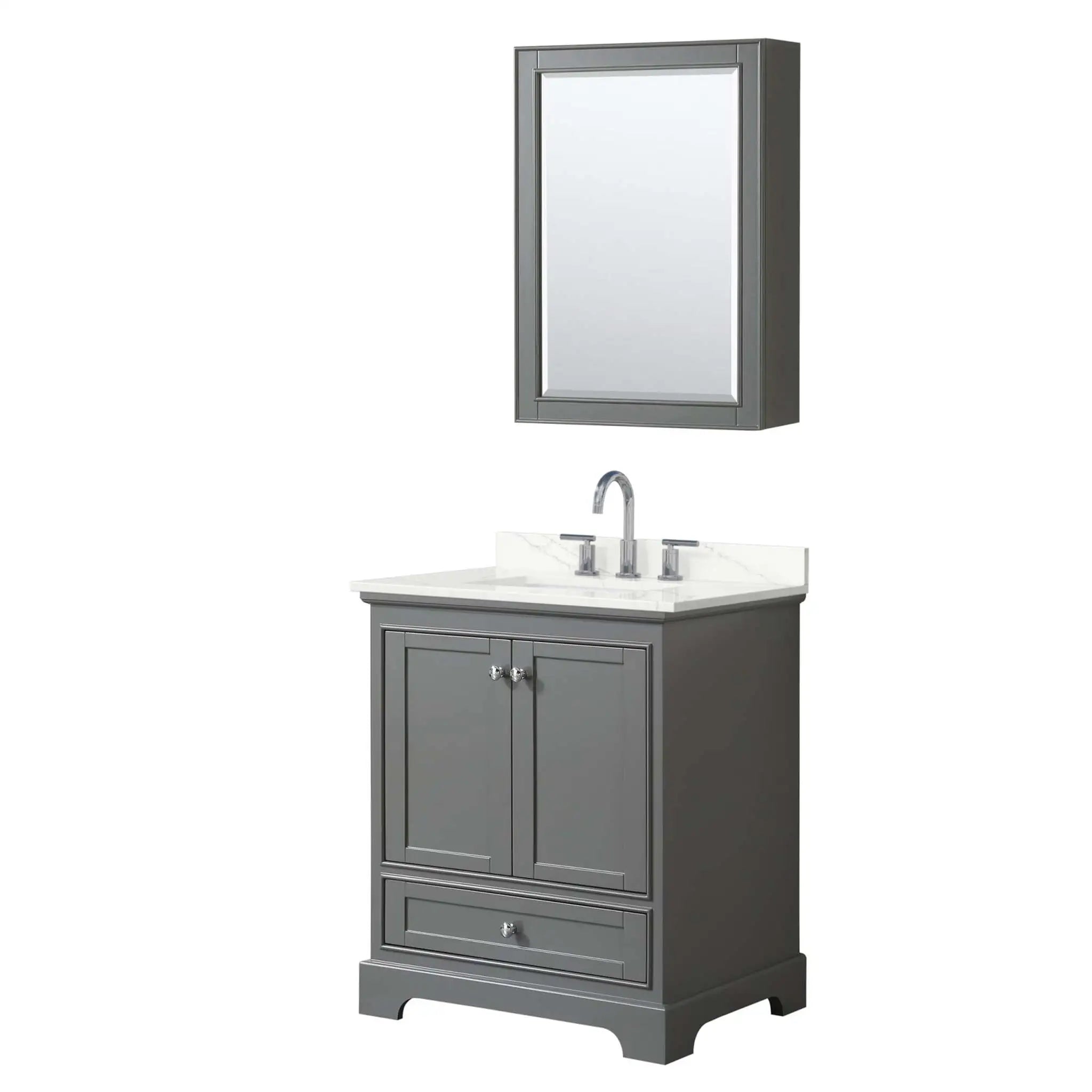 30" Deborah Single Bathroom Vanity in Dark Gray with Polished Chrome Trim & Medicine Cabinet by Wyndham
