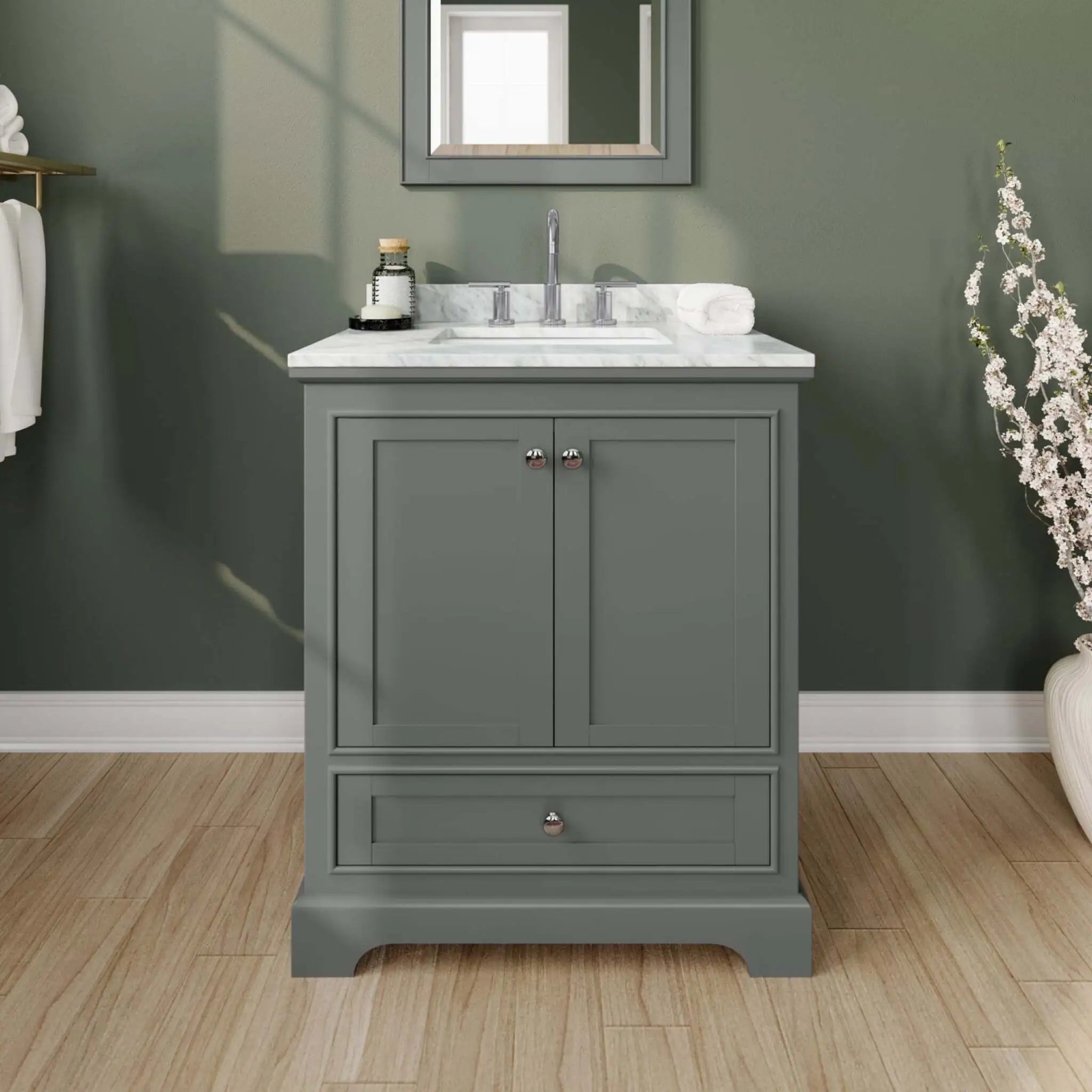 30" Deborah Single Bathroom Vanity in Dark Gray with Polished Chrome Trim & Medicine Cabinet by Wyndham