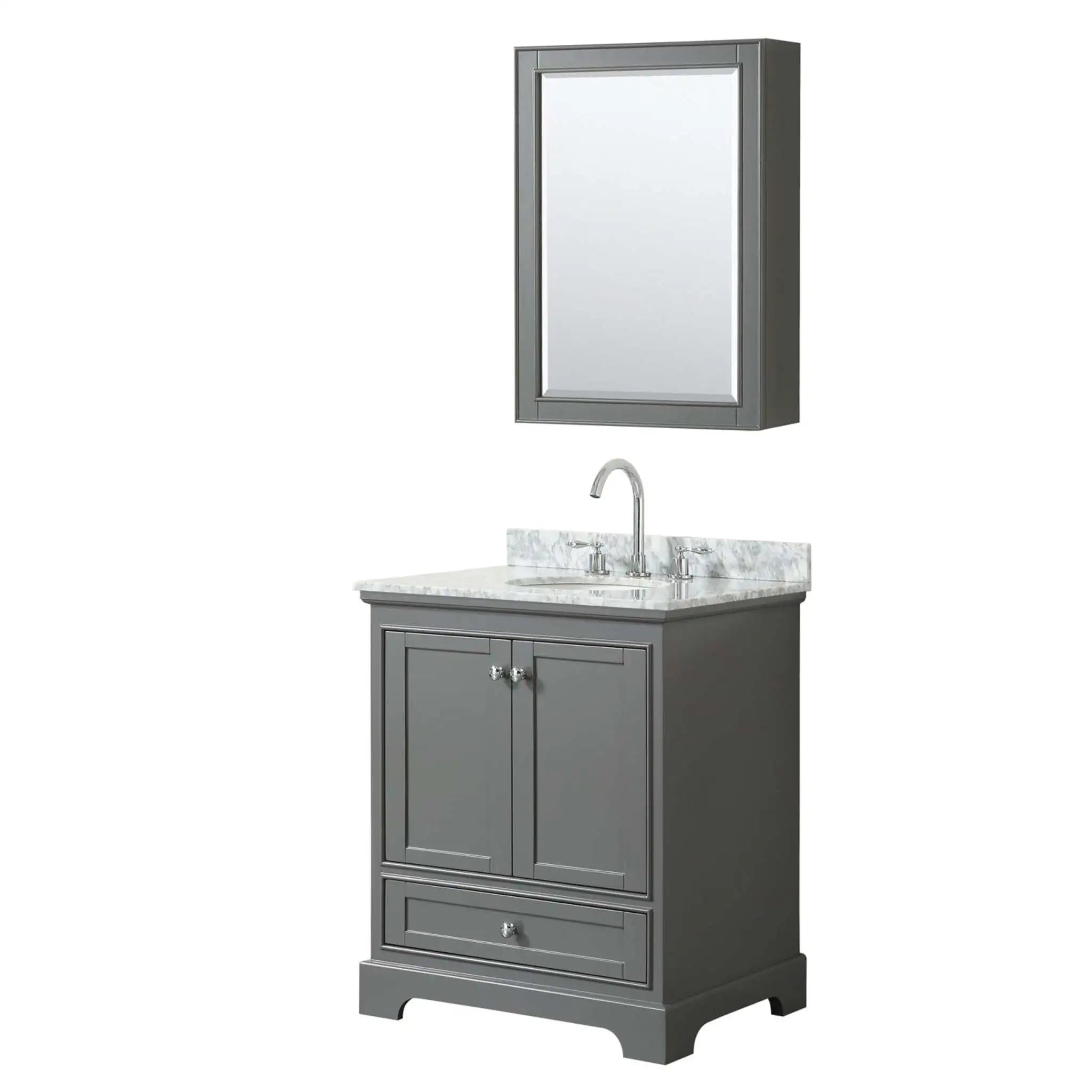 30" Deborah Single Bathroom Vanity in Dark Gray with Polished Chrome Trim & Medicine Cabinet by Wyndham