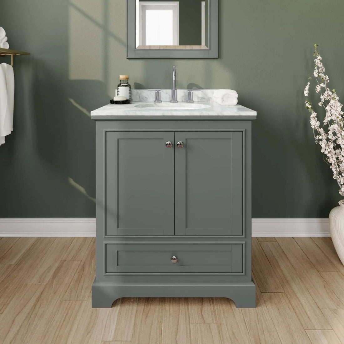 30" Deborah Single Bathroom Vanity in Dark Gray with Polished Chrome Trim & Medicine Cabinet by Wyndham