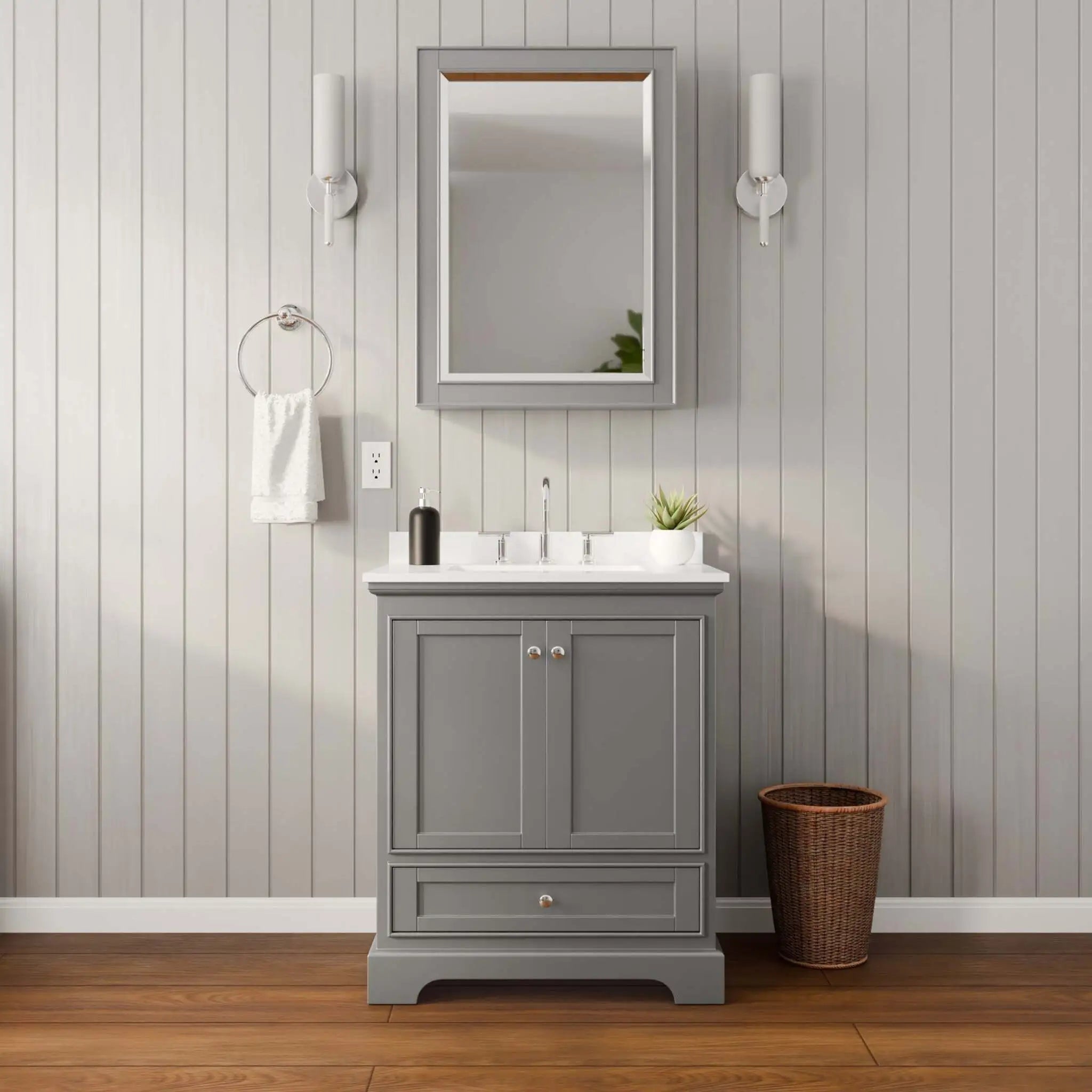 30" Deborah Single Bathroom Vanity in Dark Gray with Polished Chrome Trim & Medicine Cabinet by Wyndham