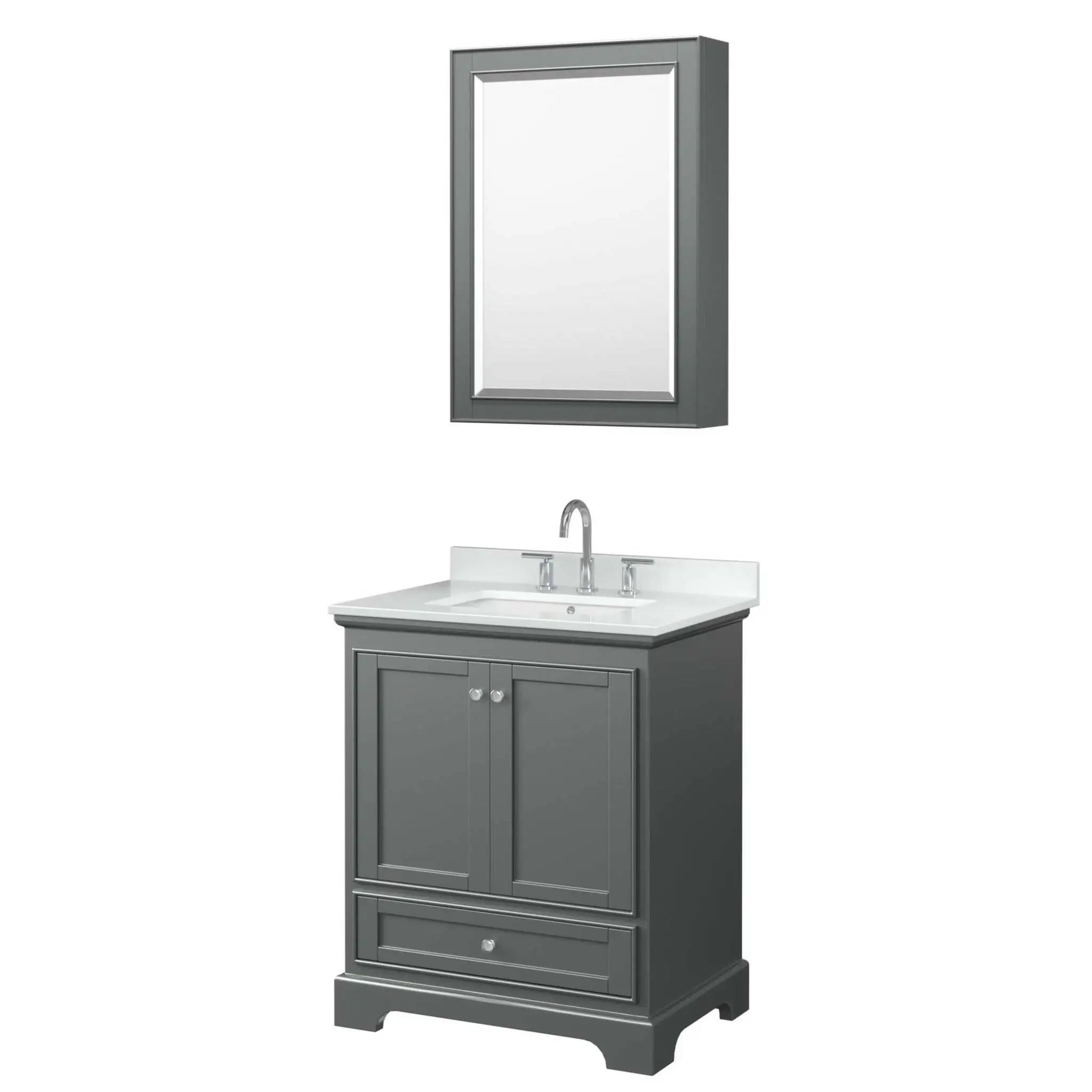 30" Deborah Single Bathroom Vanity in Dark Gray with Polished Chrome Trim & Medicine Cabinet by Wyndham