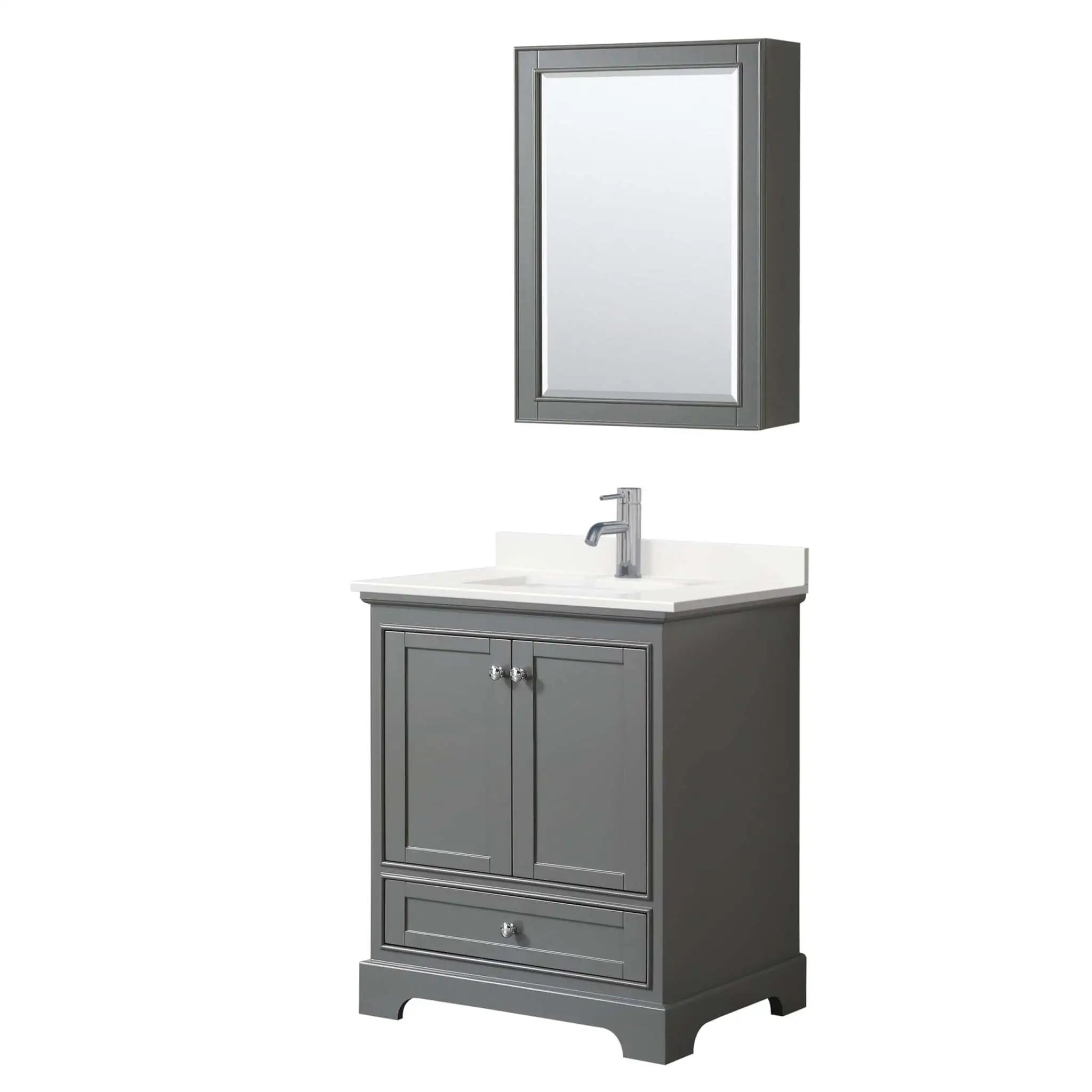 30" Deborah Single Bathroom Vanity in Dark Gray with Polished Chrome Trim & Medicine Cabinet by Wyndham