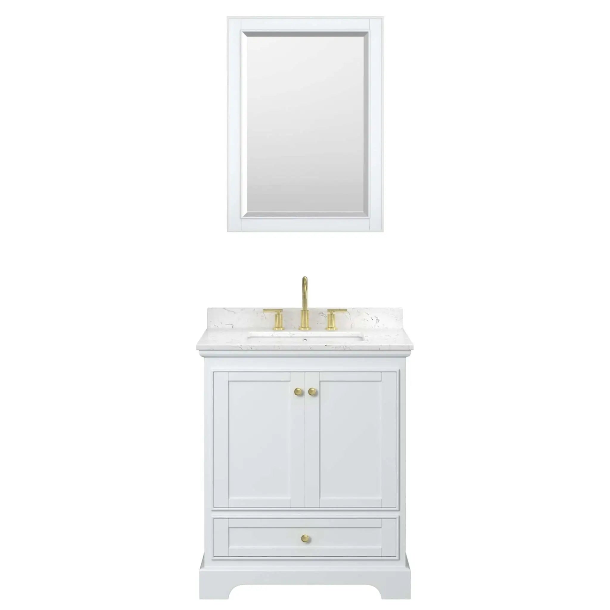 30" Deborah Single Bathroom Vanity in White with Brushed Gold Trim & 24" Mirror by Wyndham