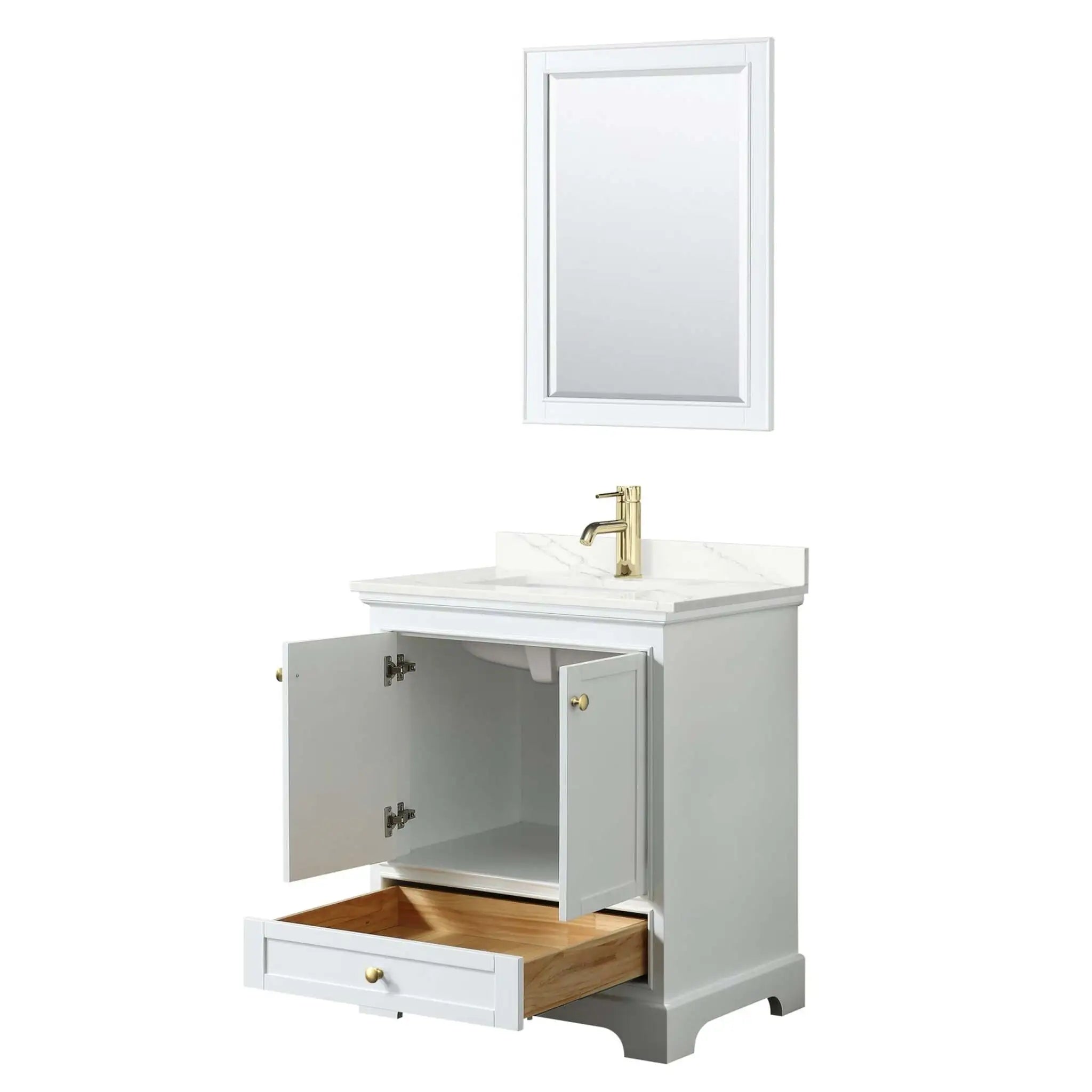 30" Deborah Single Bathroom Vanity in White with Brushed Gold Trim & 24" Mirror by Wyndham