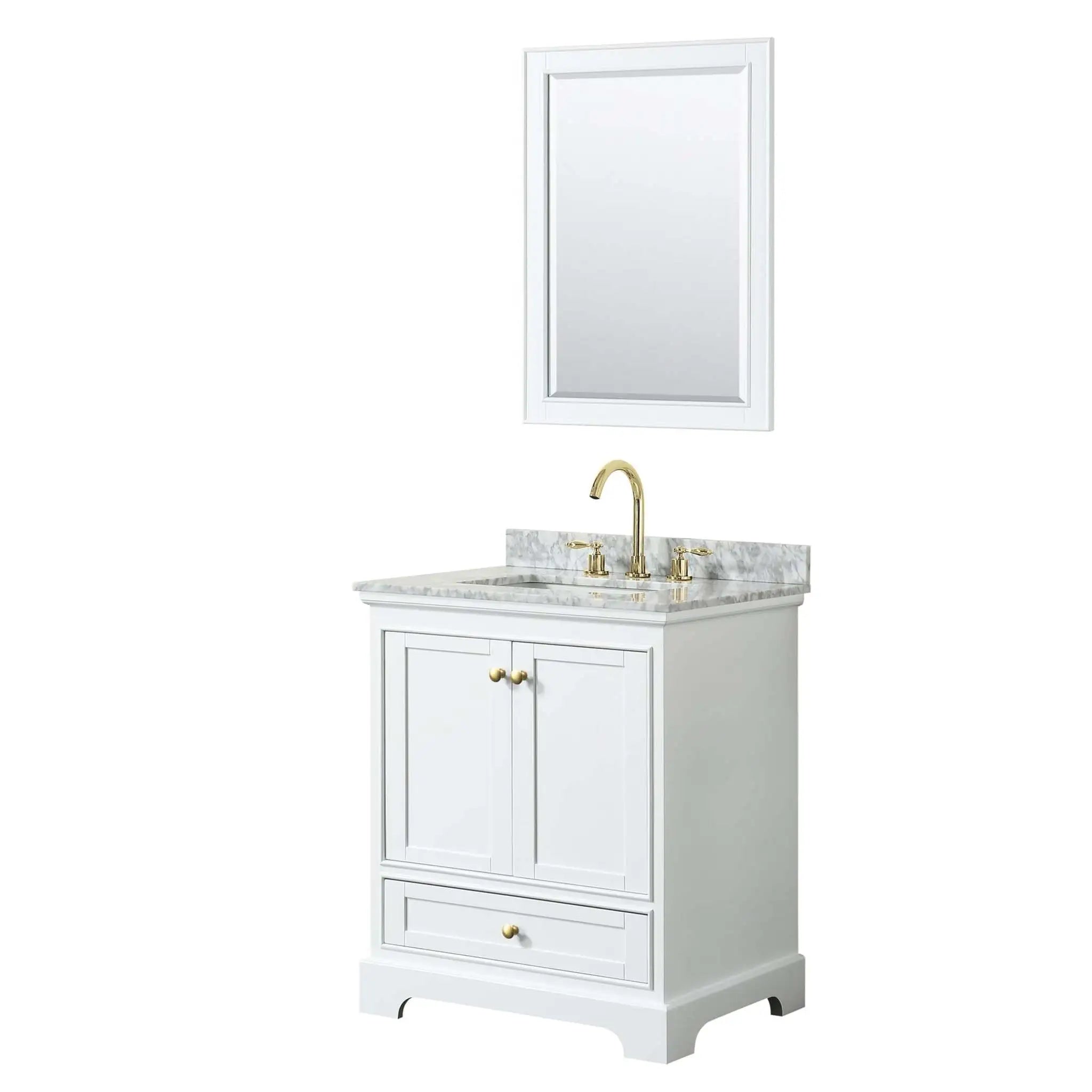 30" Deborah Single Bathroom Vanity in White with Brushed Gold Trim & 24" Mirror by Wyndham