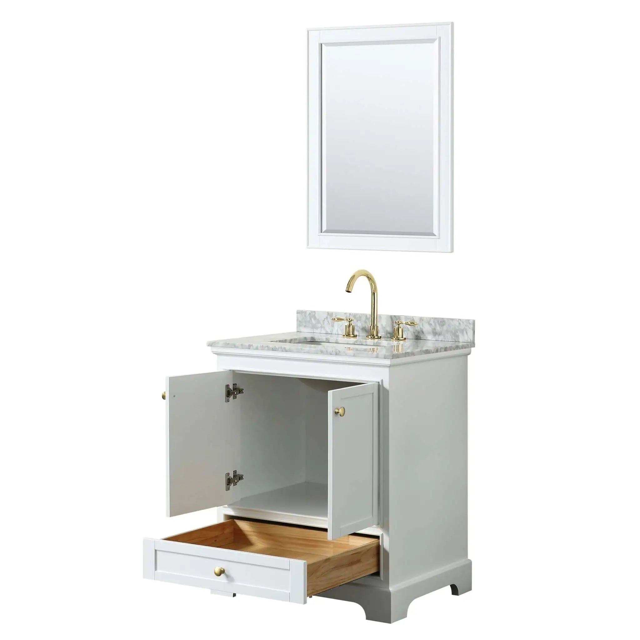30" Deborah Single Bathroom Vanity in White with Brushed Gold Trim & 24" Mirror by Wyndham