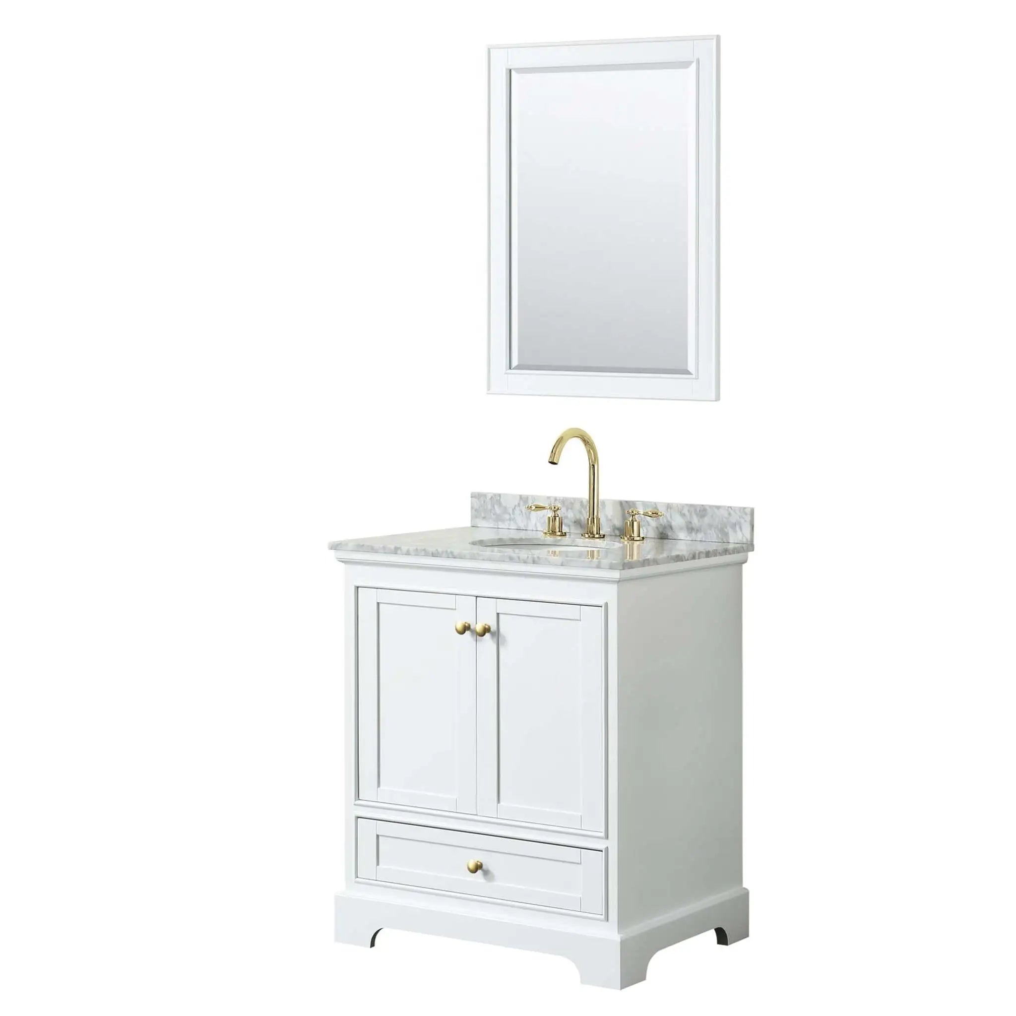 30" Deborah Single Bathroom Vanity in White with Brushed Gold Trim & 24" Mirror by Wyndham
