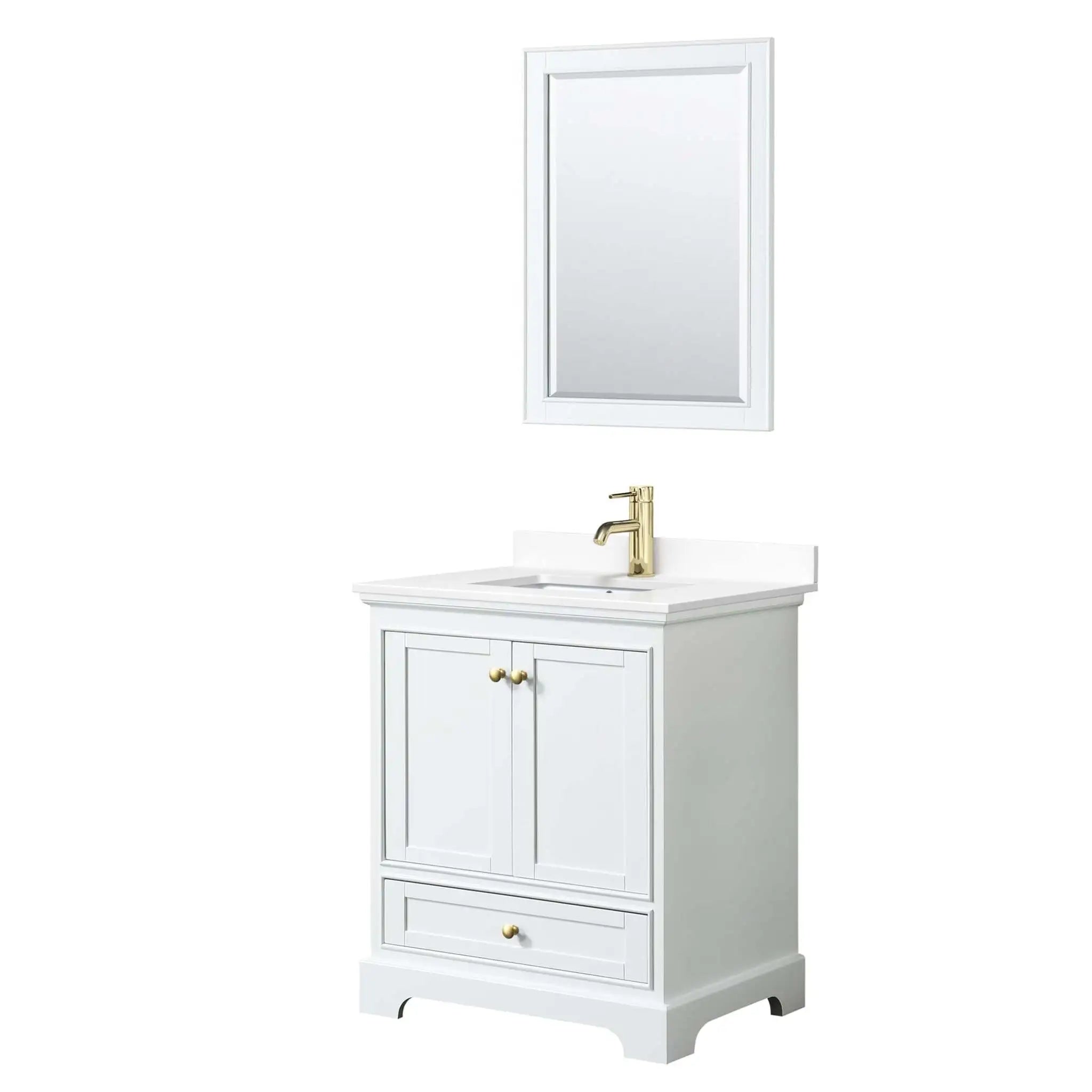 30" Deborah Single Bathroom Vanity in White with Brushed Gold Trim & 24" Mirror by Wyndham