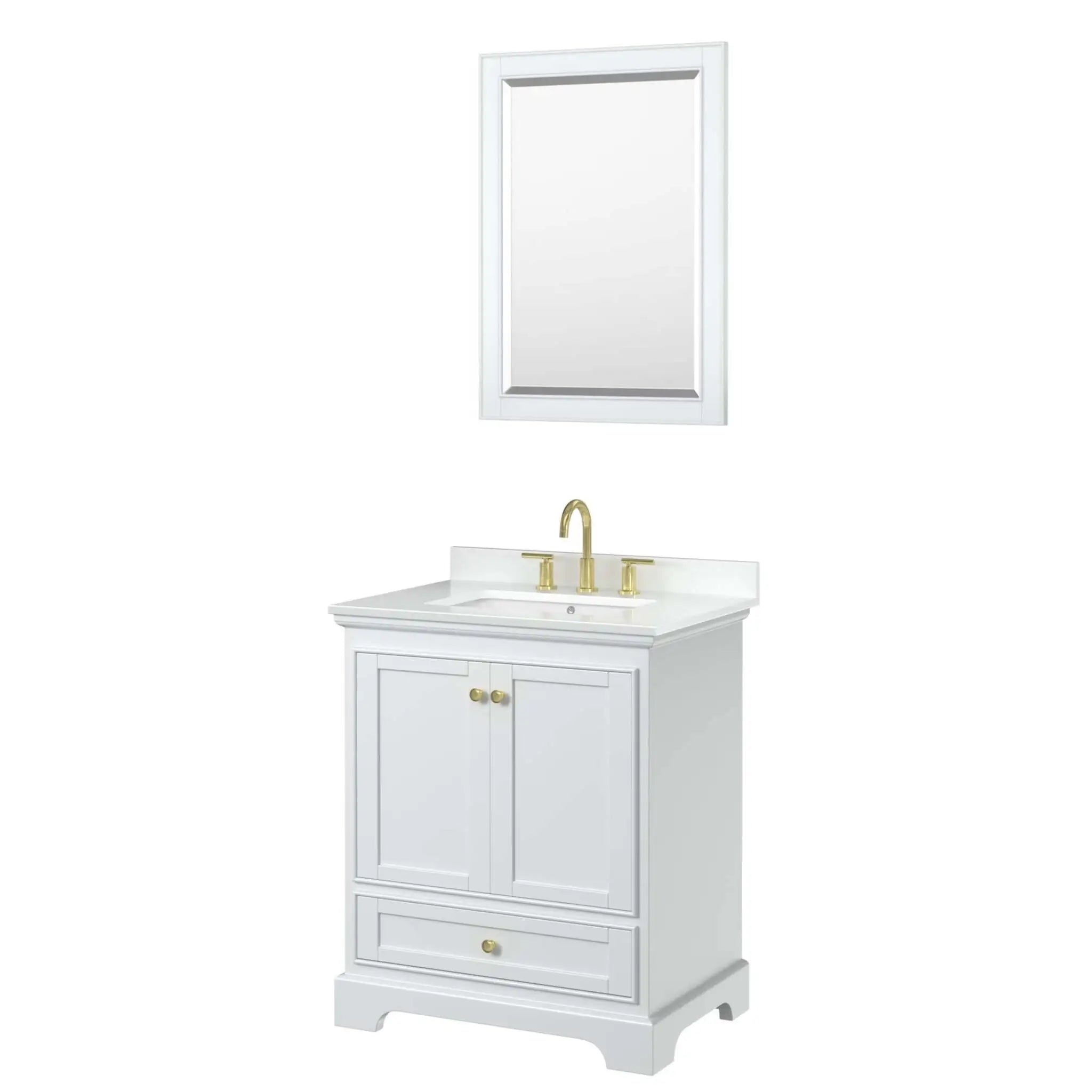 30" Deborah Single Bathroom Vanity in White with Brushed Gold Trim & 24" Mirror by Wyndham