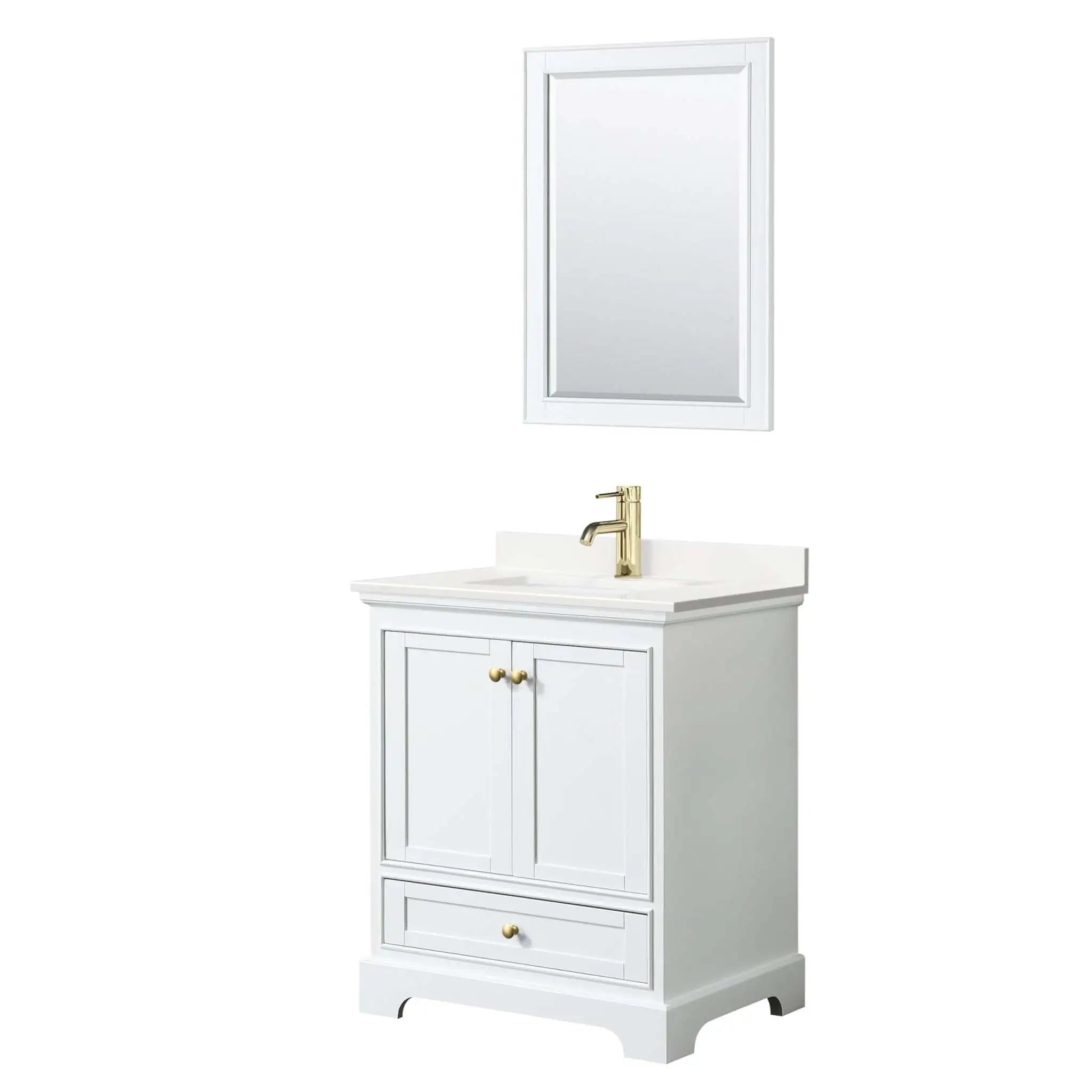 30" Deborah Single Bathroom Vanity in White with Brushed Gold Trim & 24" Mirror by Wyndham