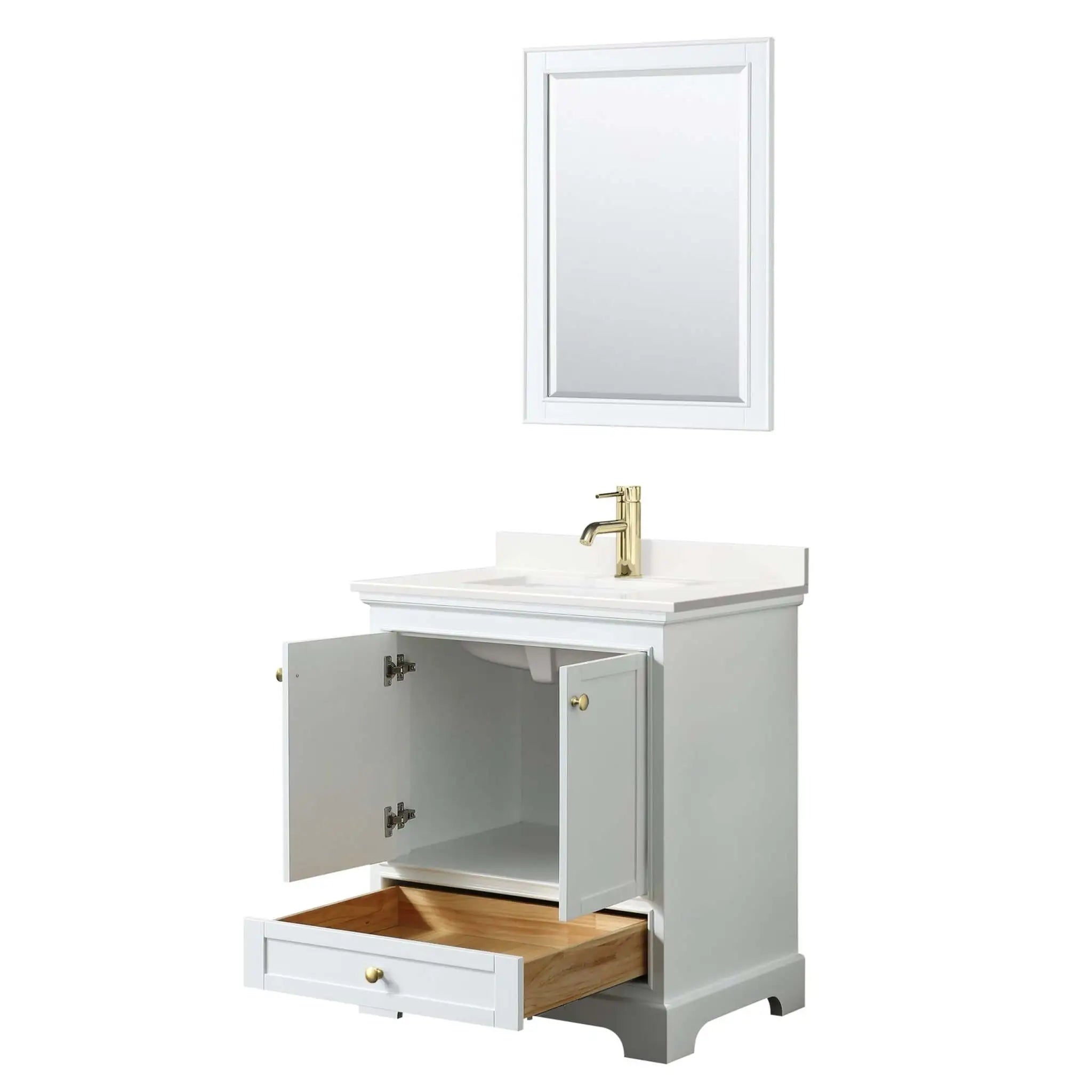 30" Deborah Single Bathroom Vanity in White with Brushed Gold Trim & 24" Mirror by Wyndham